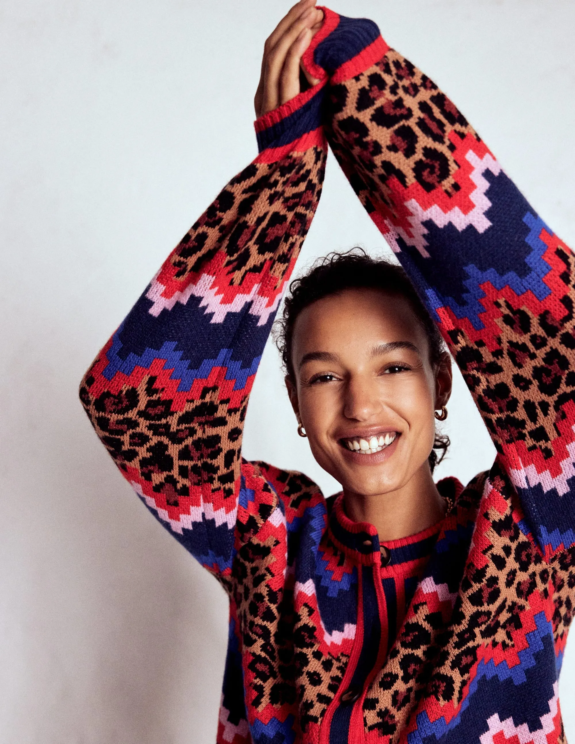 Ultra Soft Yarn Go-To Look Abi Jacquard Cardigan-Multi Fair Isle, Leopard