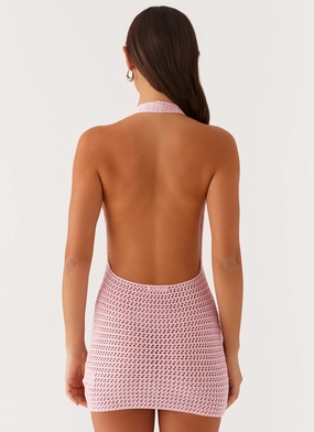 Luciana Crochet Halterneck Mini Dress - Pink