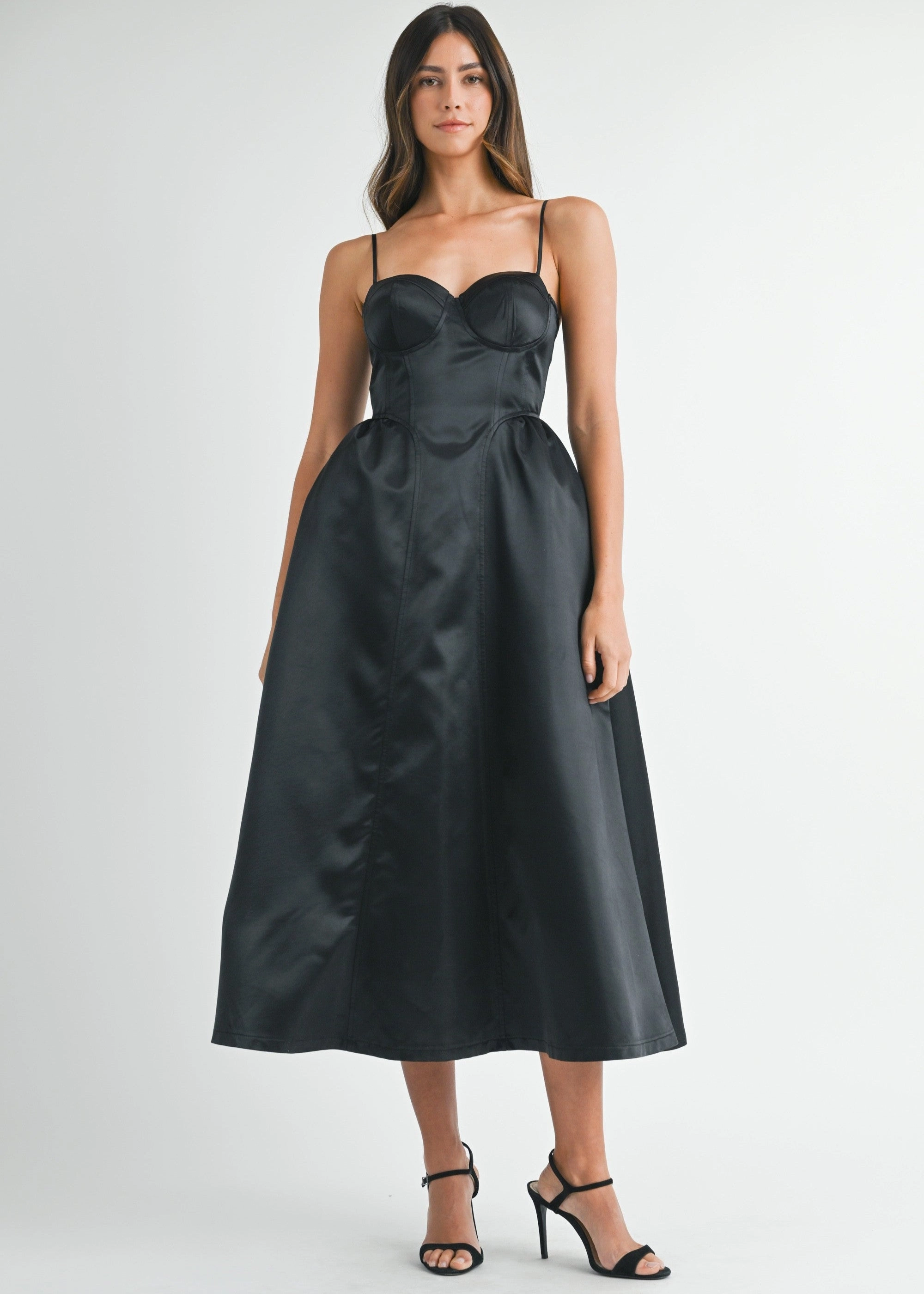 LUNA SOLID TAFFETA BUSTIER MIDI DRESS Flexible Design