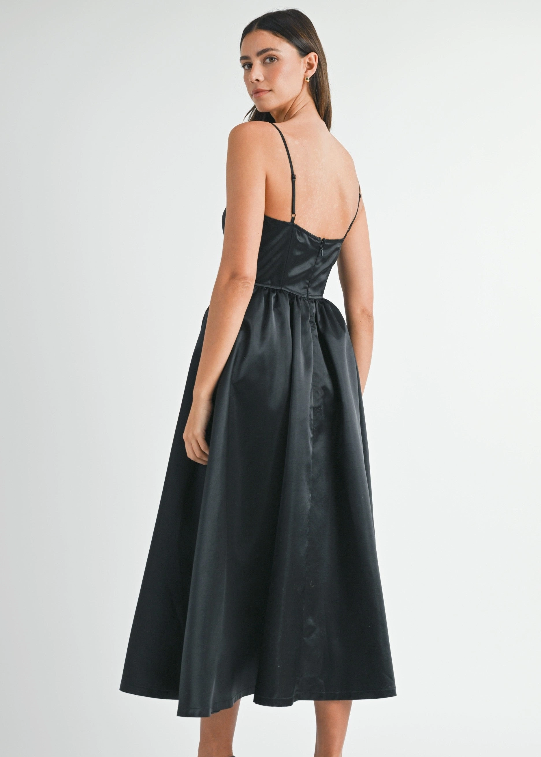 LUNA SOLID TAFFETA BUSTIER MIDI DRESS Sleek Look