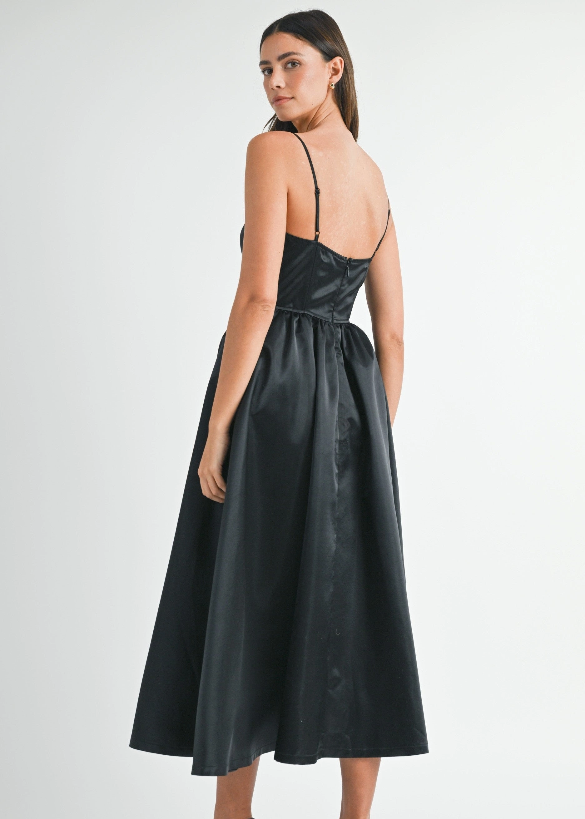 Versatile Piece LUNA SOLID TAFFETA BUSTIER MIDI DRESS