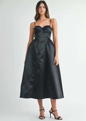 LUNA SOLID TAFFETA BUSTIER MIDI DRESS Seasonal Style Dream Look