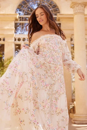 Lunaria Wreath Off-Shoulder Long Sleeve Gown Minimalist Design Chic Direction