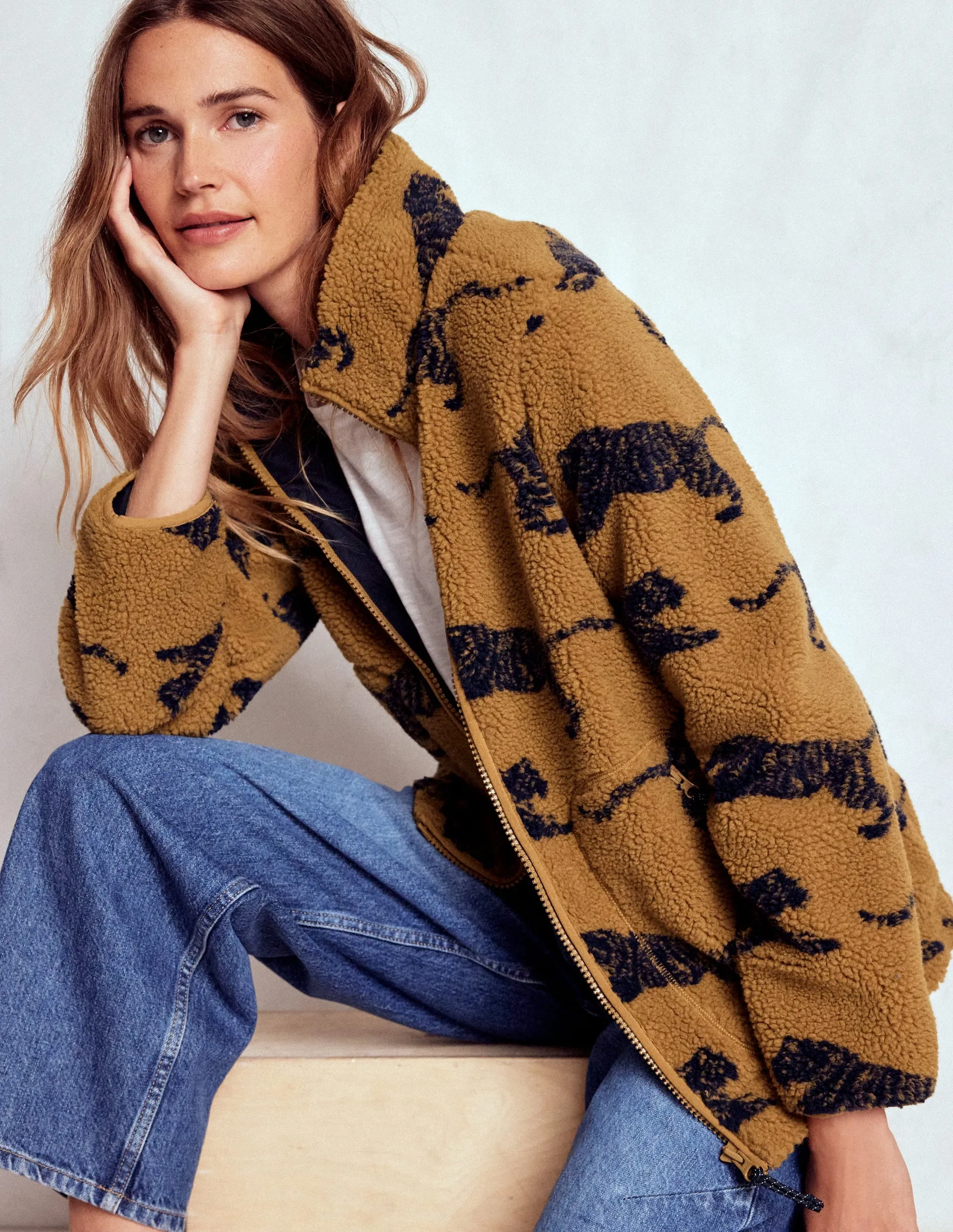 Glow In Dark Trims Westminster Borg Jacket-Hazelnut Brown, Leaping Tiger