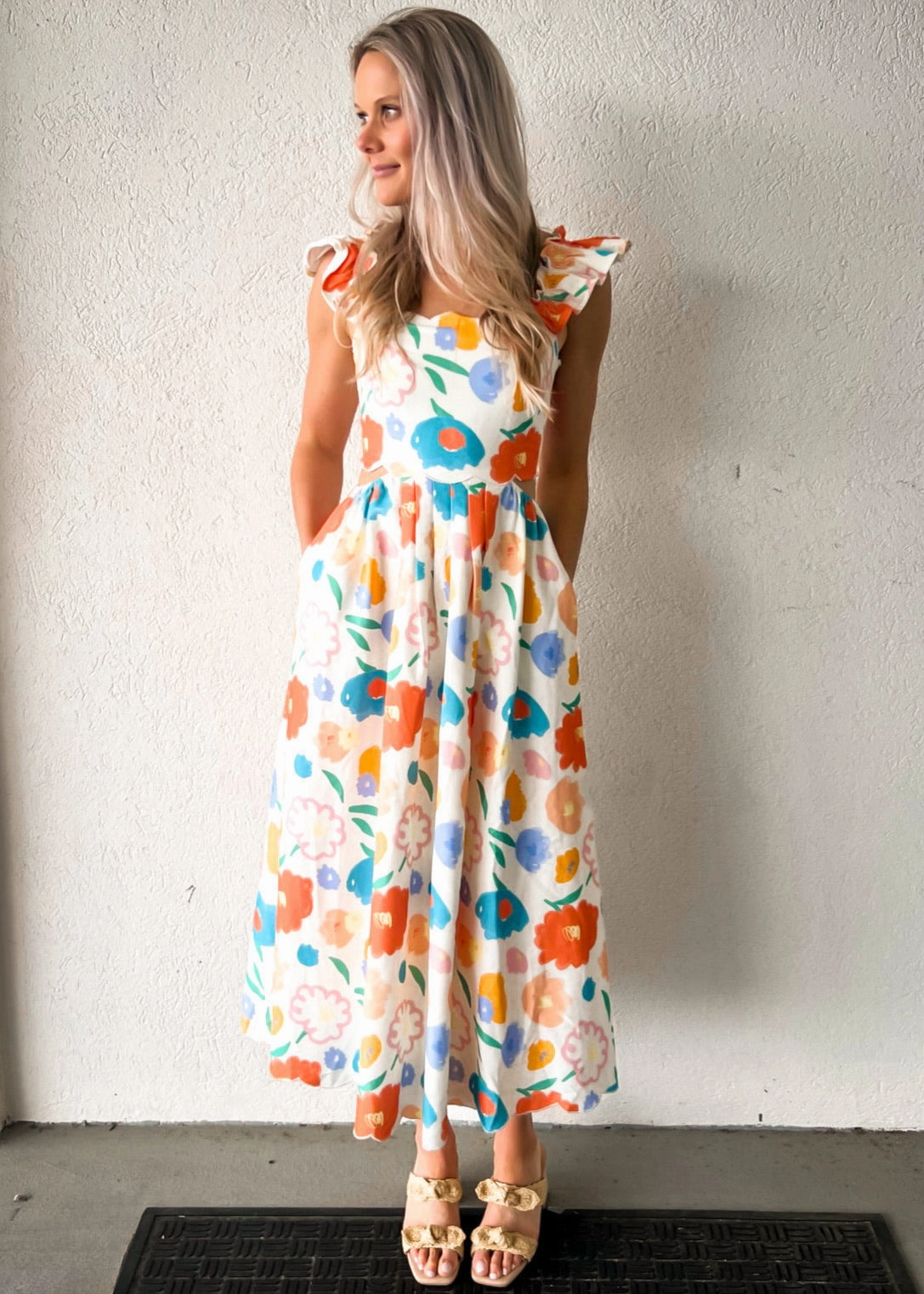 ASHTON FLORAL DENIM SCALLOP MIDI DRESS Gradient Shade