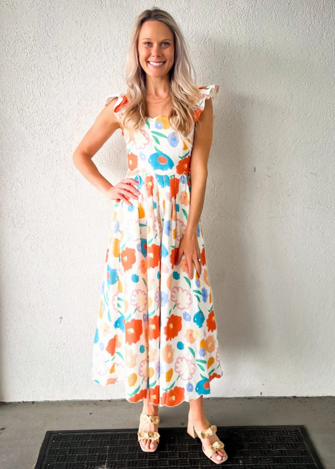 ASHTON FLORAL DENIM SCALLOP MIDI DRESS City Look Tailored Silhouette