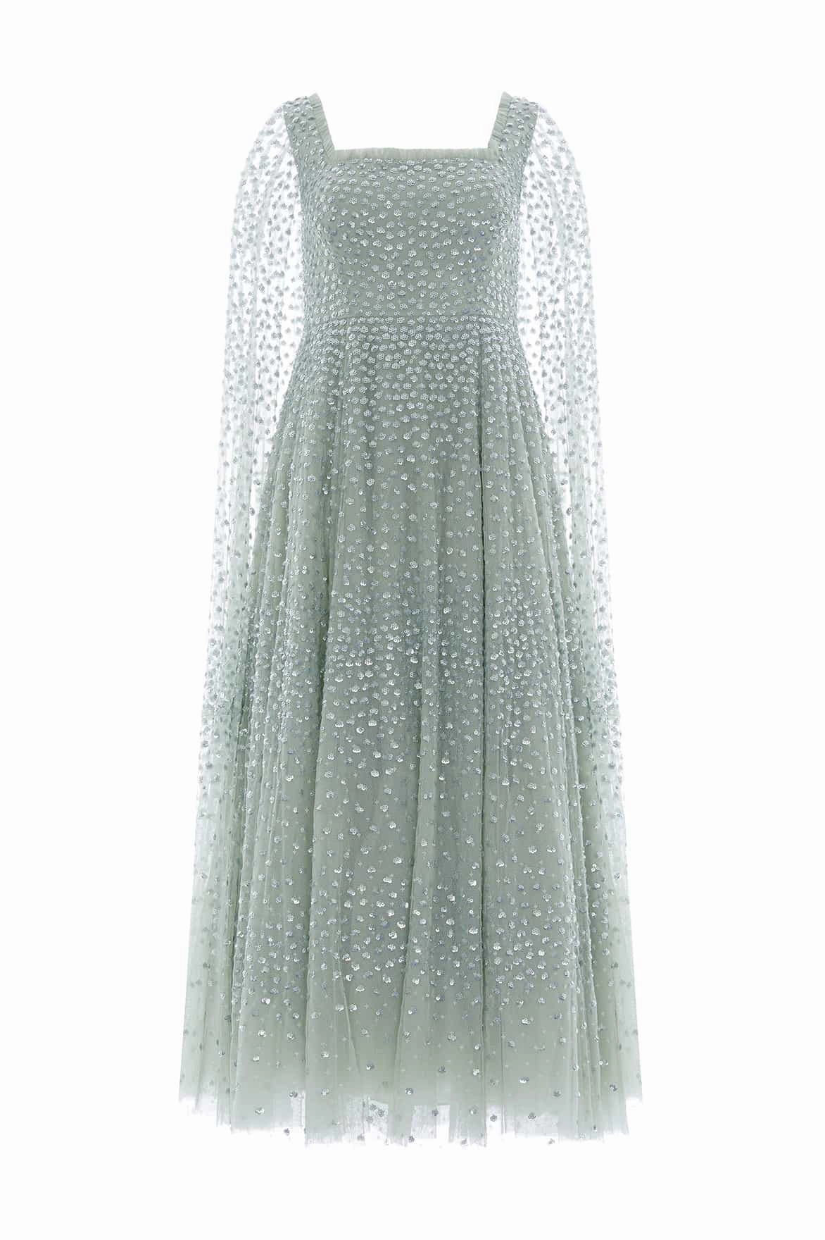 Minimal Comfort Evening Glow Scatter Dot Cape Sleeve Ankle Gown