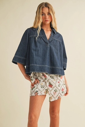 ALLIE DENIM SWING TOP Common Outfit Versatile Everyday Wear
