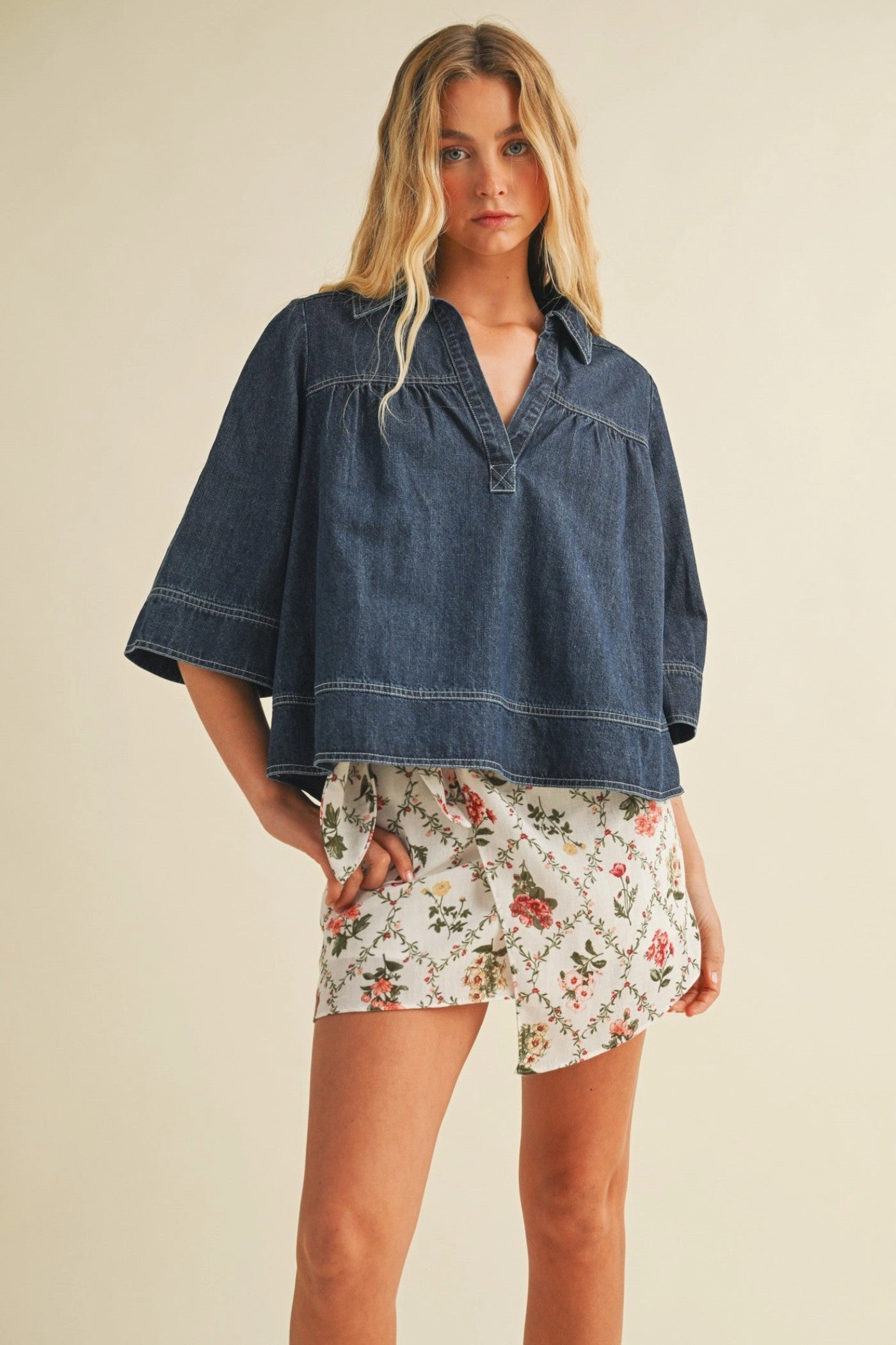 ALLIE DENIM SWING TOP Common Outfit Versatile Everyday Wear
