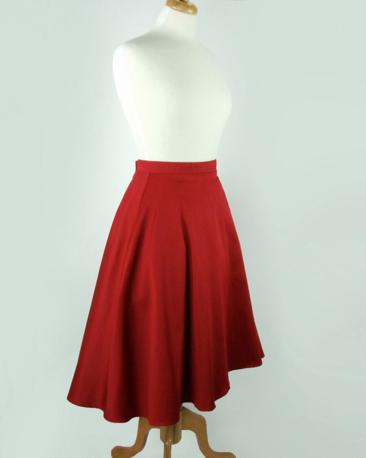 Casual Wear Rockabilly Red Full  Circle  Skirt #FS-R536