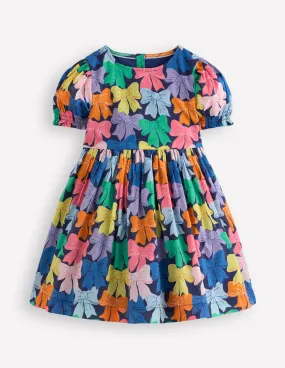 Ruffle Detail Madeline Woven Dress-Multi Rainbow Bows