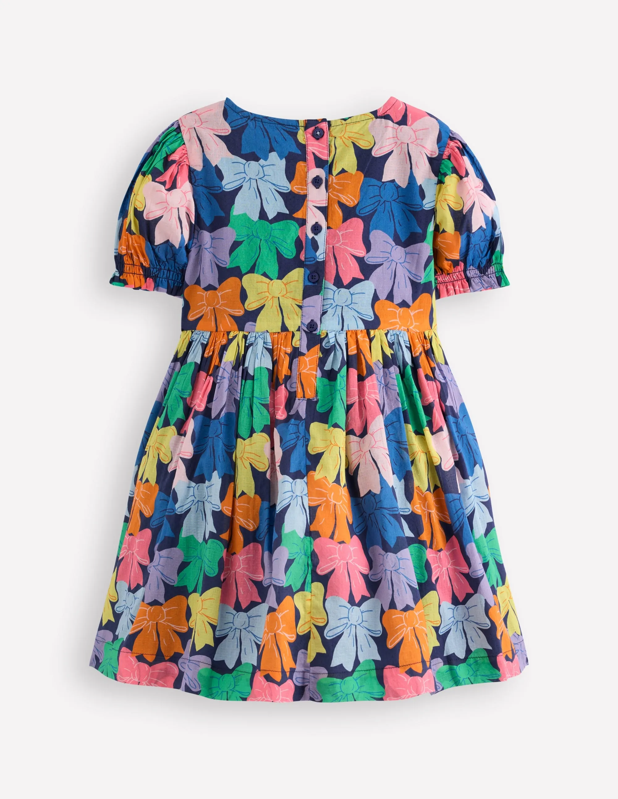 Madeline Woven Dress-Multi Rainbow Bows Winter Layer