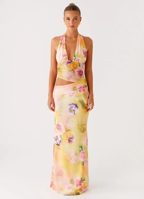 Main Act Halter Maxi Dress - Sunburst Floral
