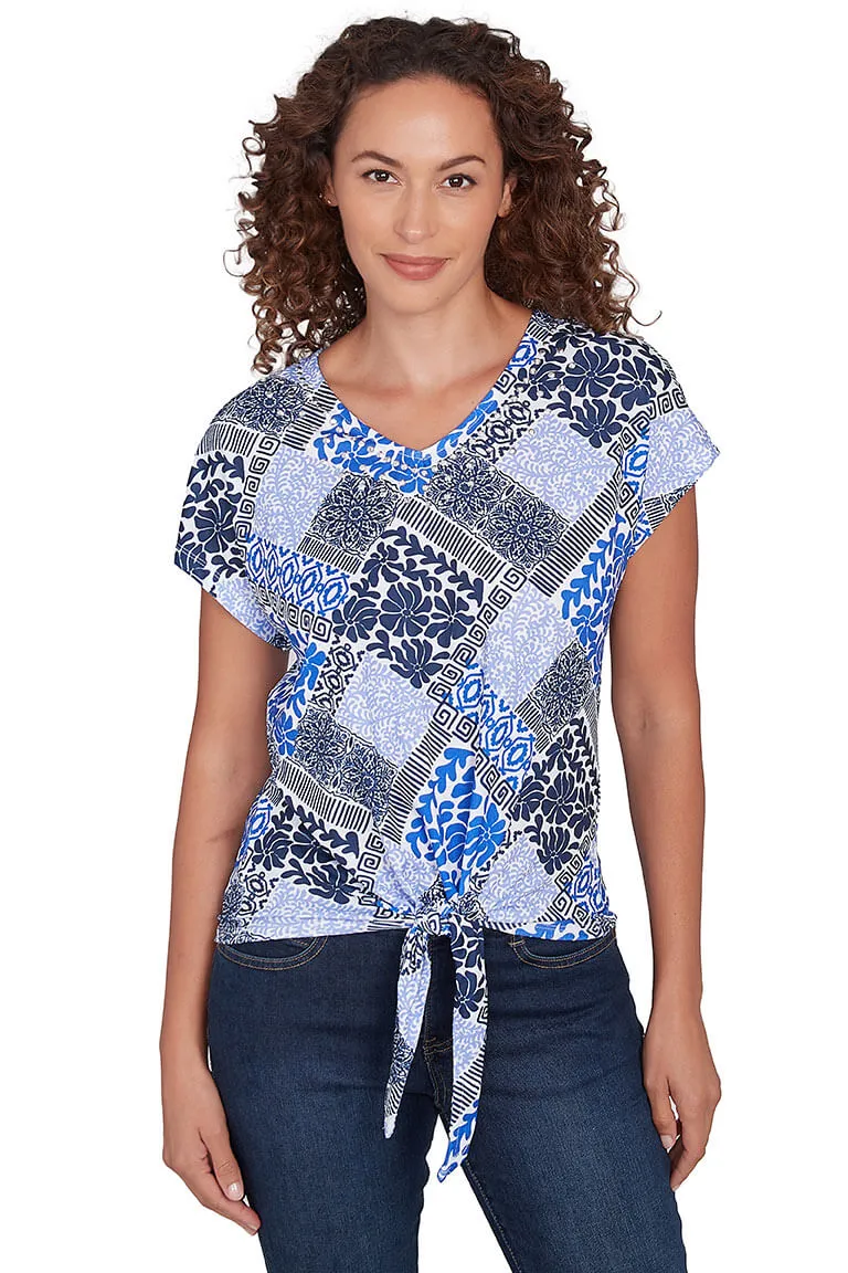 Breathable Construction Making Waves Tie-Front Crinkle Top
