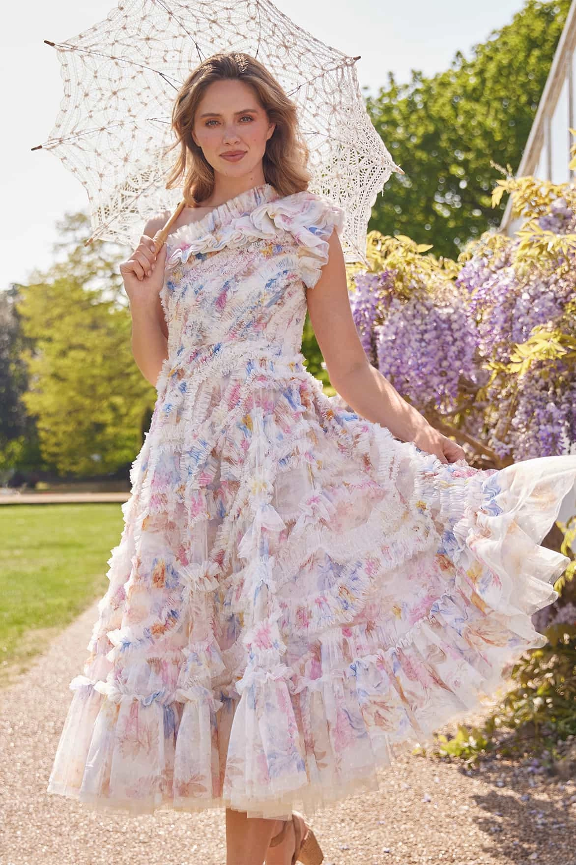 Abstract Pattern Mariannes Floral Aaliyah One-Shoulder Ballerina Dress