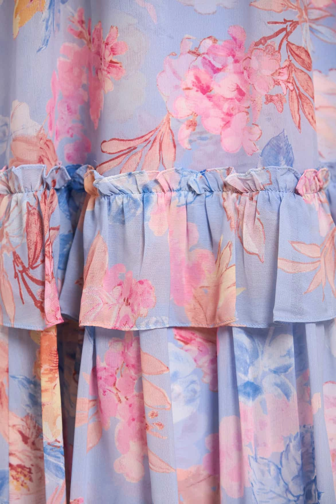 Asymmetrical hem Mariannes Floral Chiffon Short Sleeve Ballerina Dress