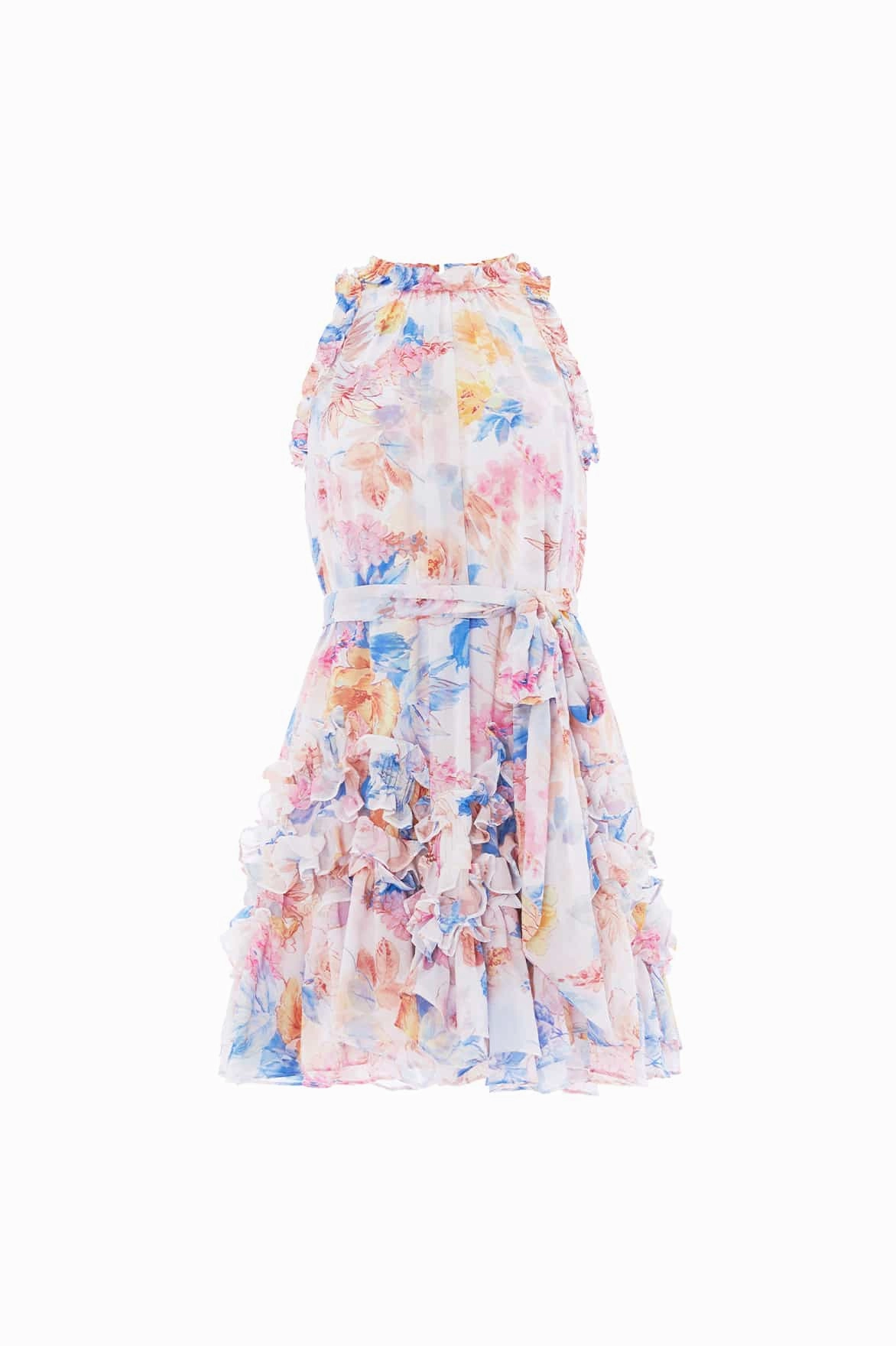 Mariannes Floral Chiffon Sleeveless Micro Mini Dress Everyday Wear Special-Occasion