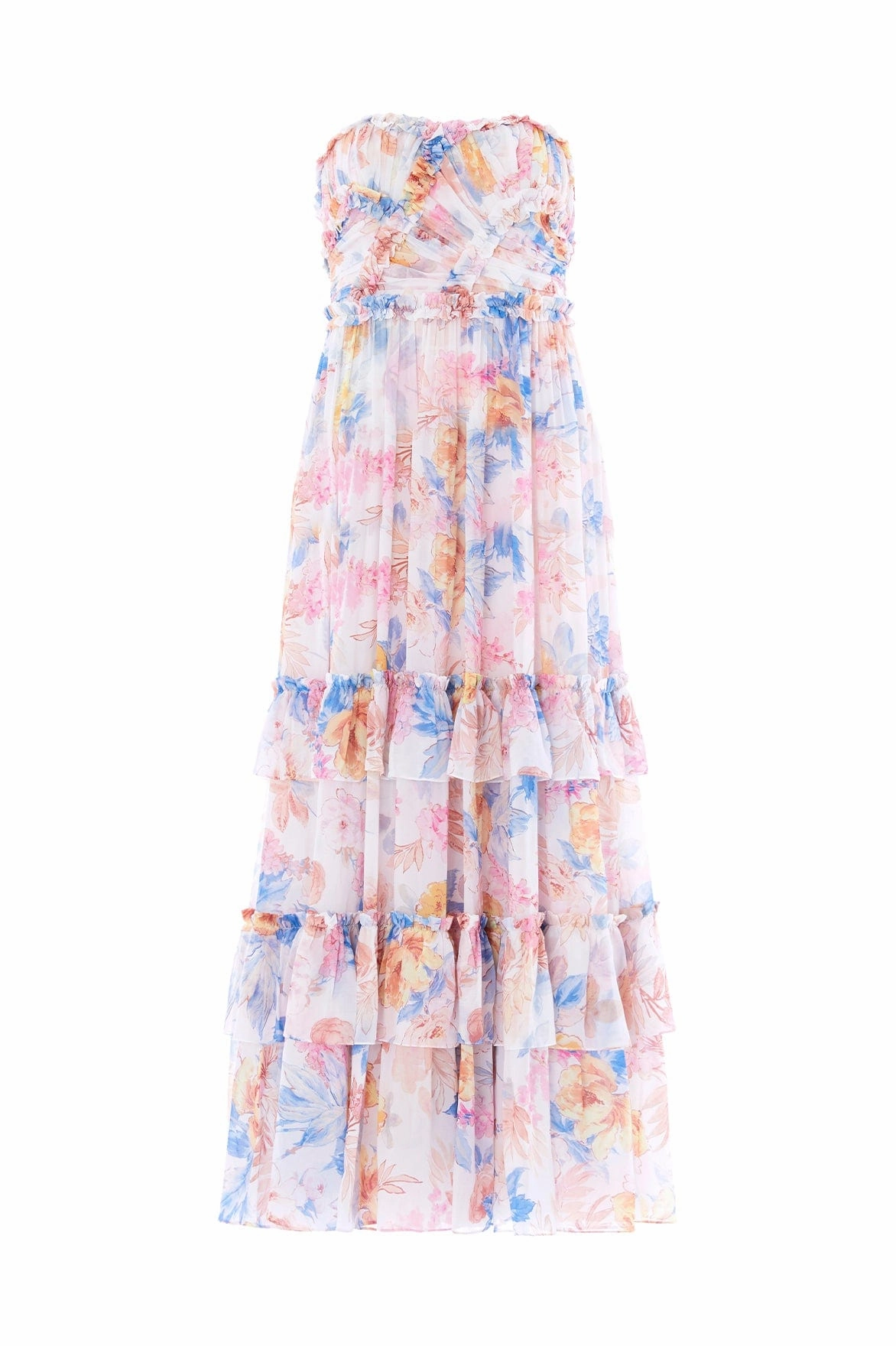 Simple Chic Mariannes Floral Chiffon Strapless Ankle Gown