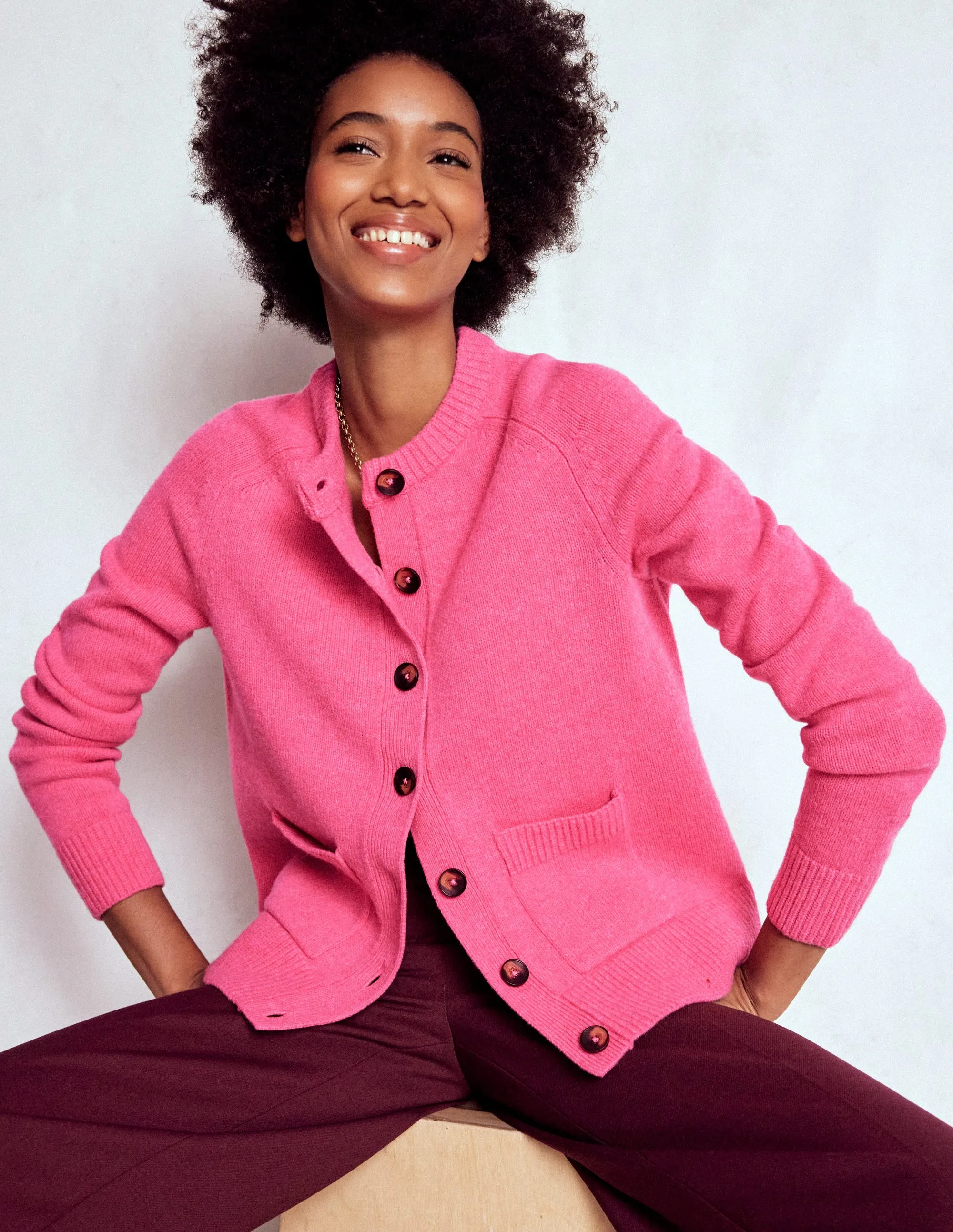 NonRestrictive Fit Marion Merino Cardigan-Rose Pink