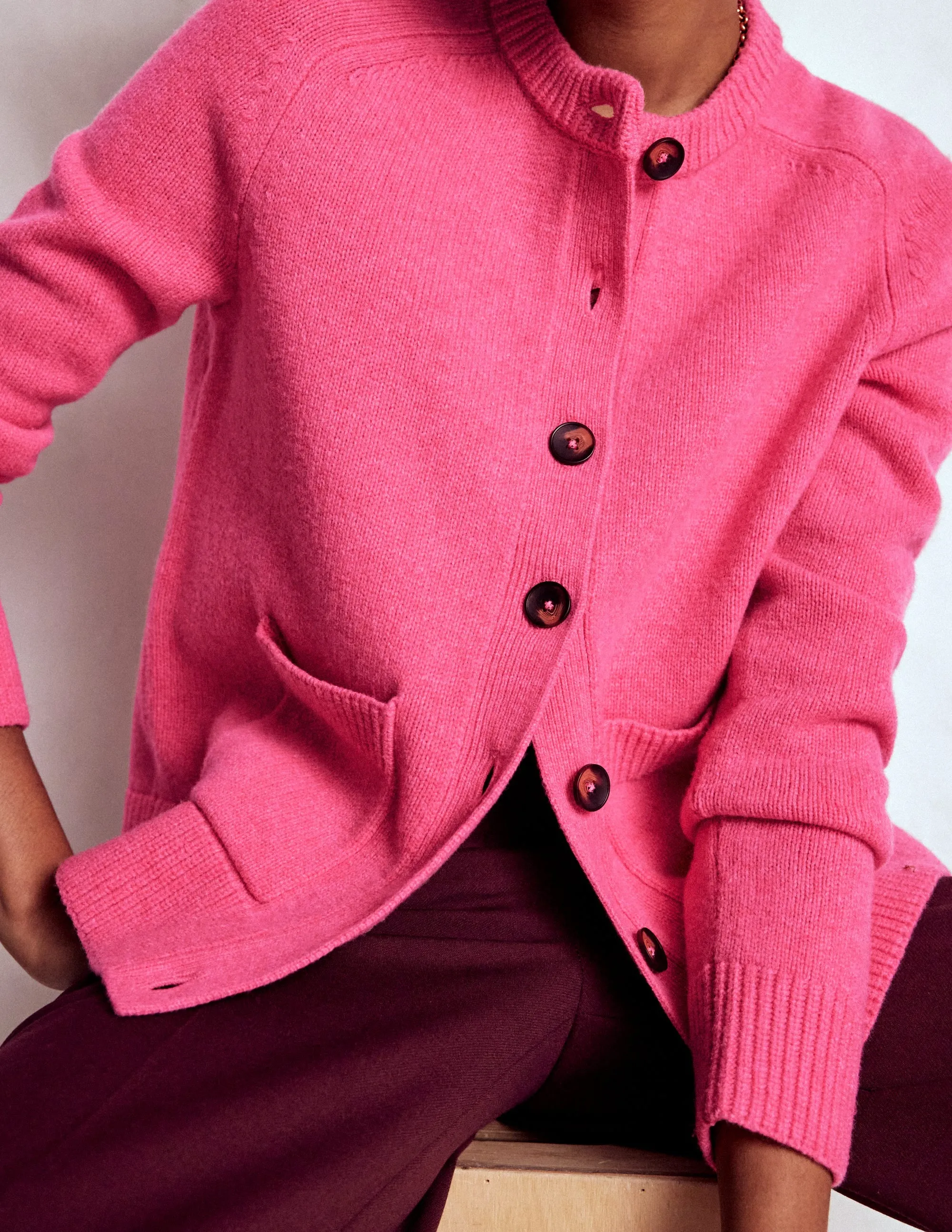 Marion Merino Cardigan-Rose Pink Warm Touch Thermoregulating Fabric