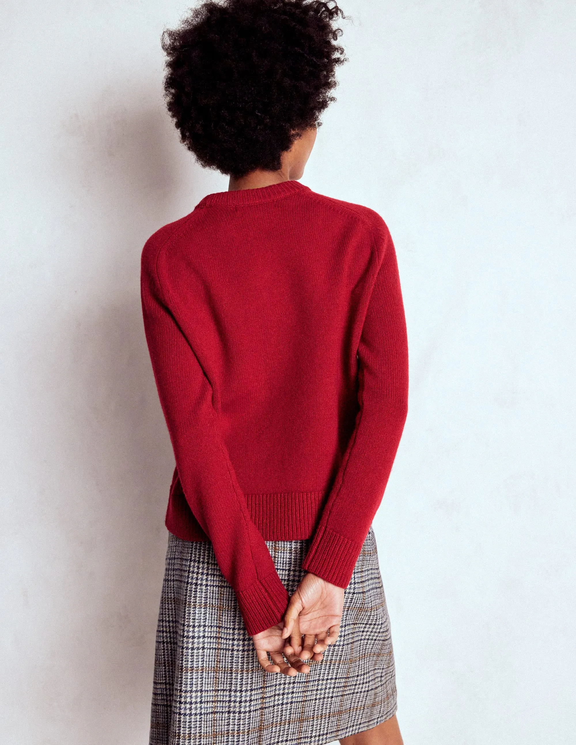 Marion Merino Jumper-Crimson Red Recycled Fiber Ribbed Knit