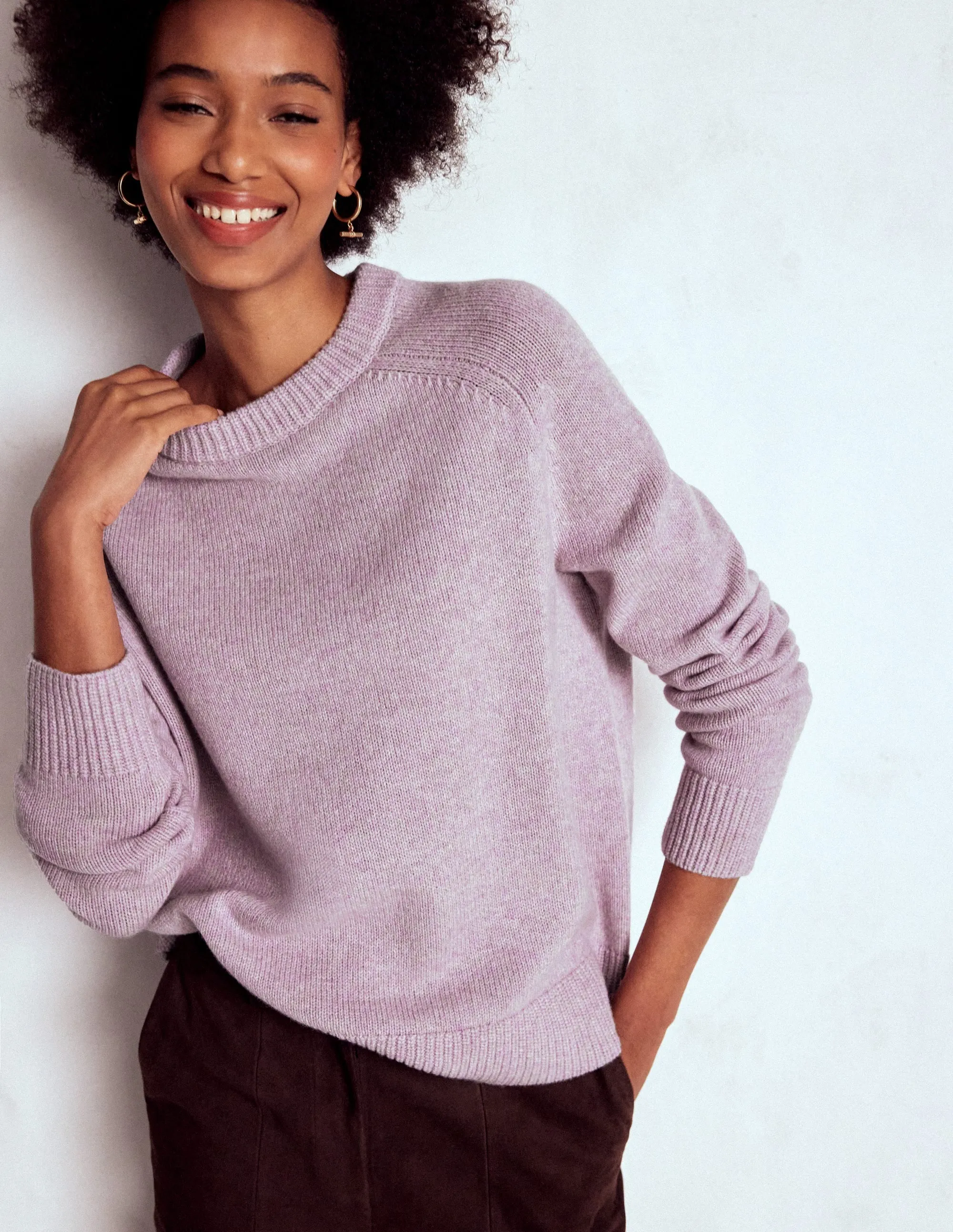 Layered Stitch Details Marion Merino Jumper-Lilac Frost Purple