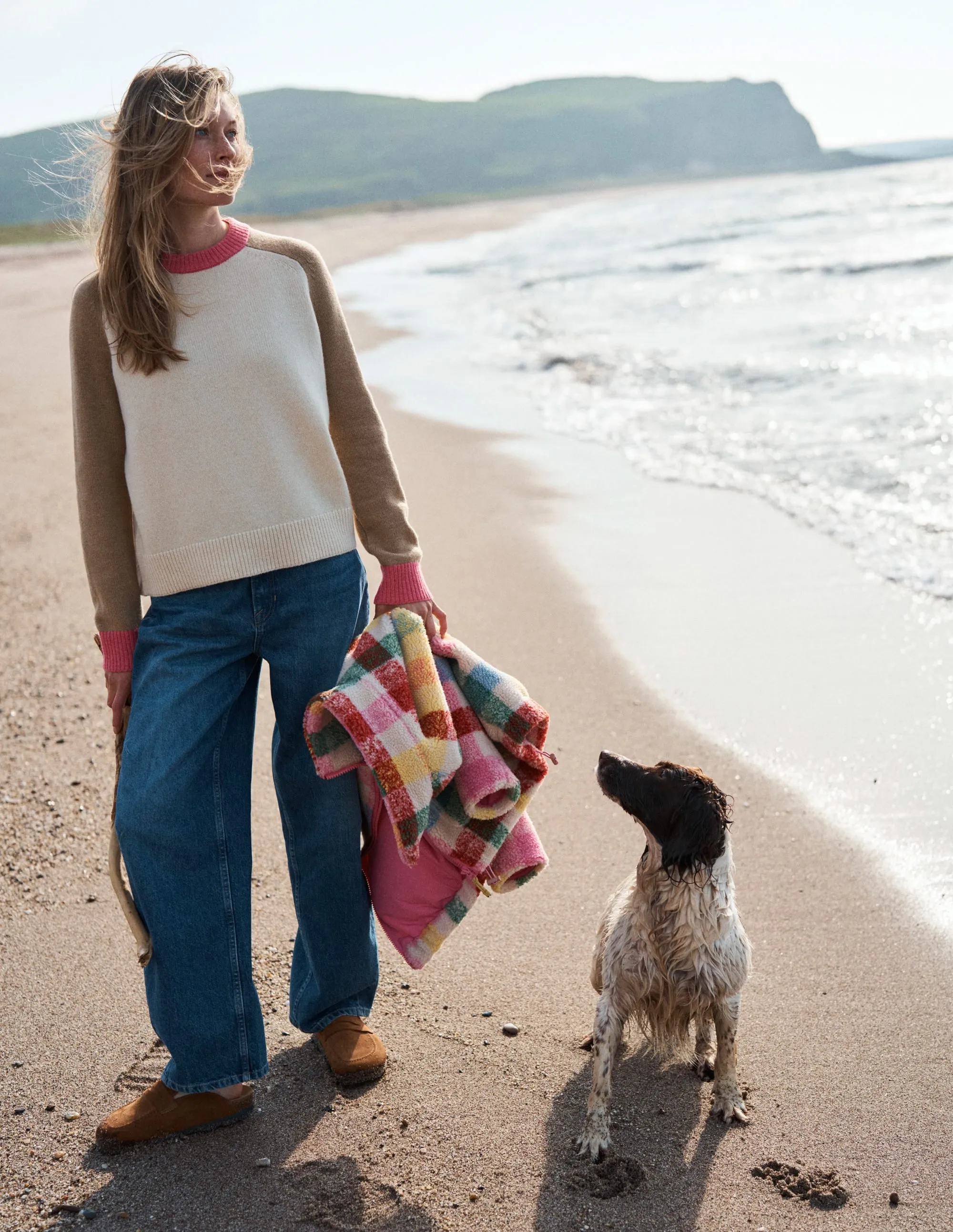 Garment Dyed Process Versatile Comforted Marion Merino Jumper-Warm Ivory, Colourblock