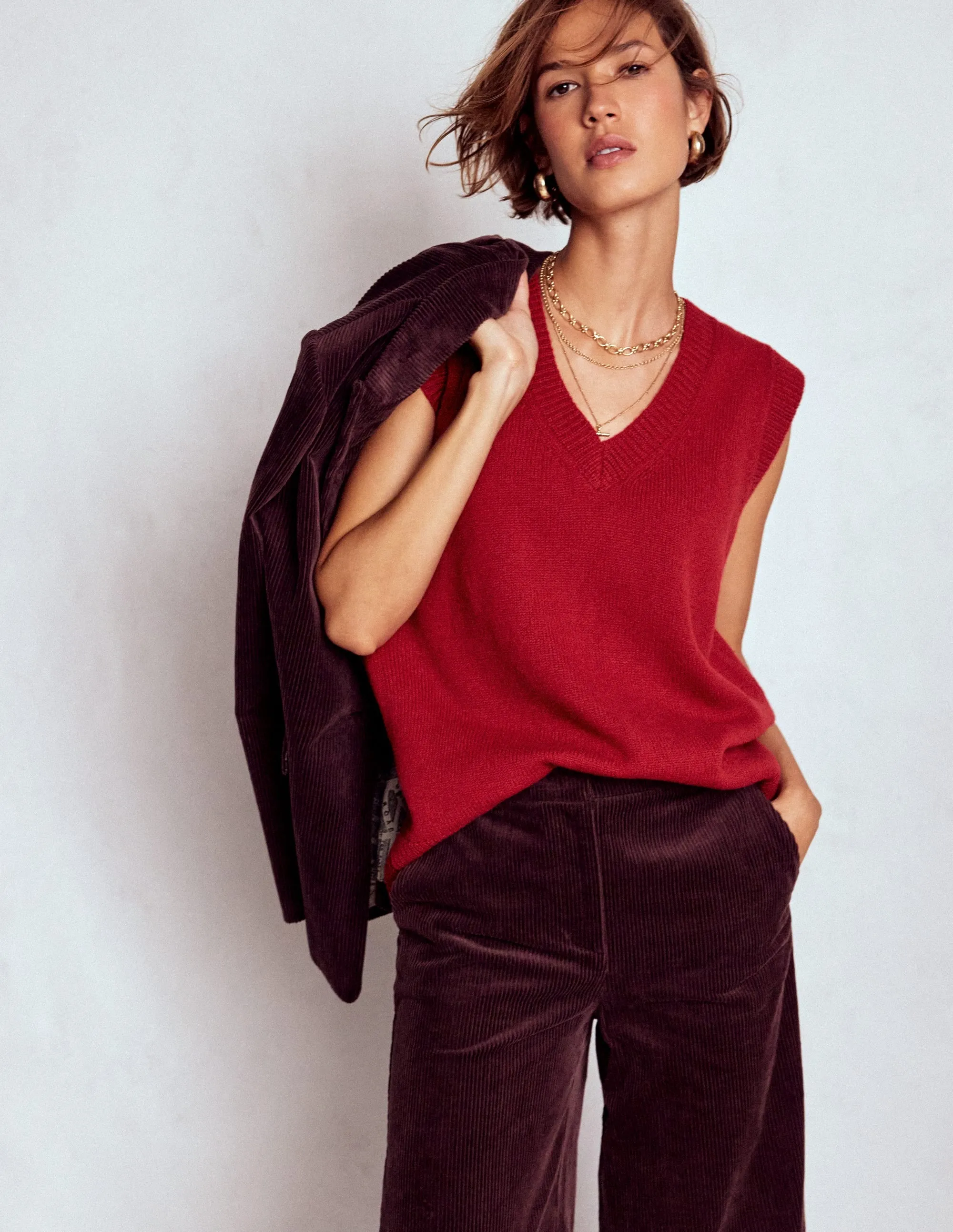 Marion Merino V-Neck Tank-Crimson Red Minimal Comforted