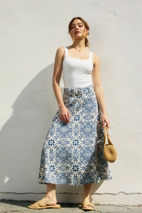 MARISSA MOSAIC BELTED MIDI SKIRT Roll Up Fasten
