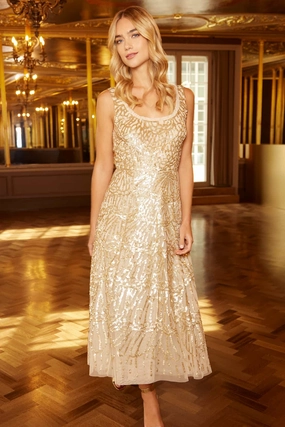 Marquet Scoop Neck Ballerina Dress Dual Tones