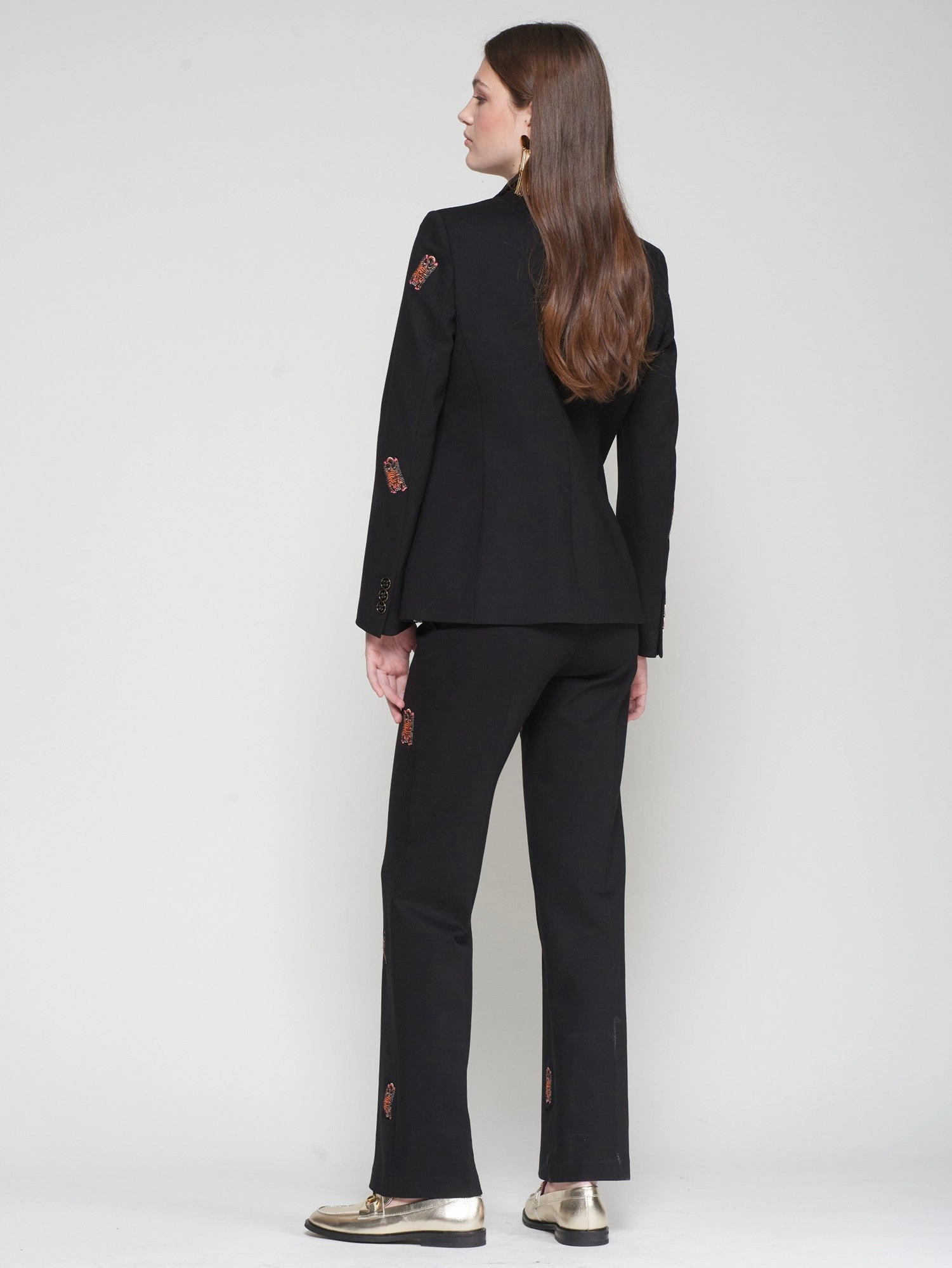 Martina Embroidered Trouser in Punto Roma Black Chic Vibe Layer Comfort