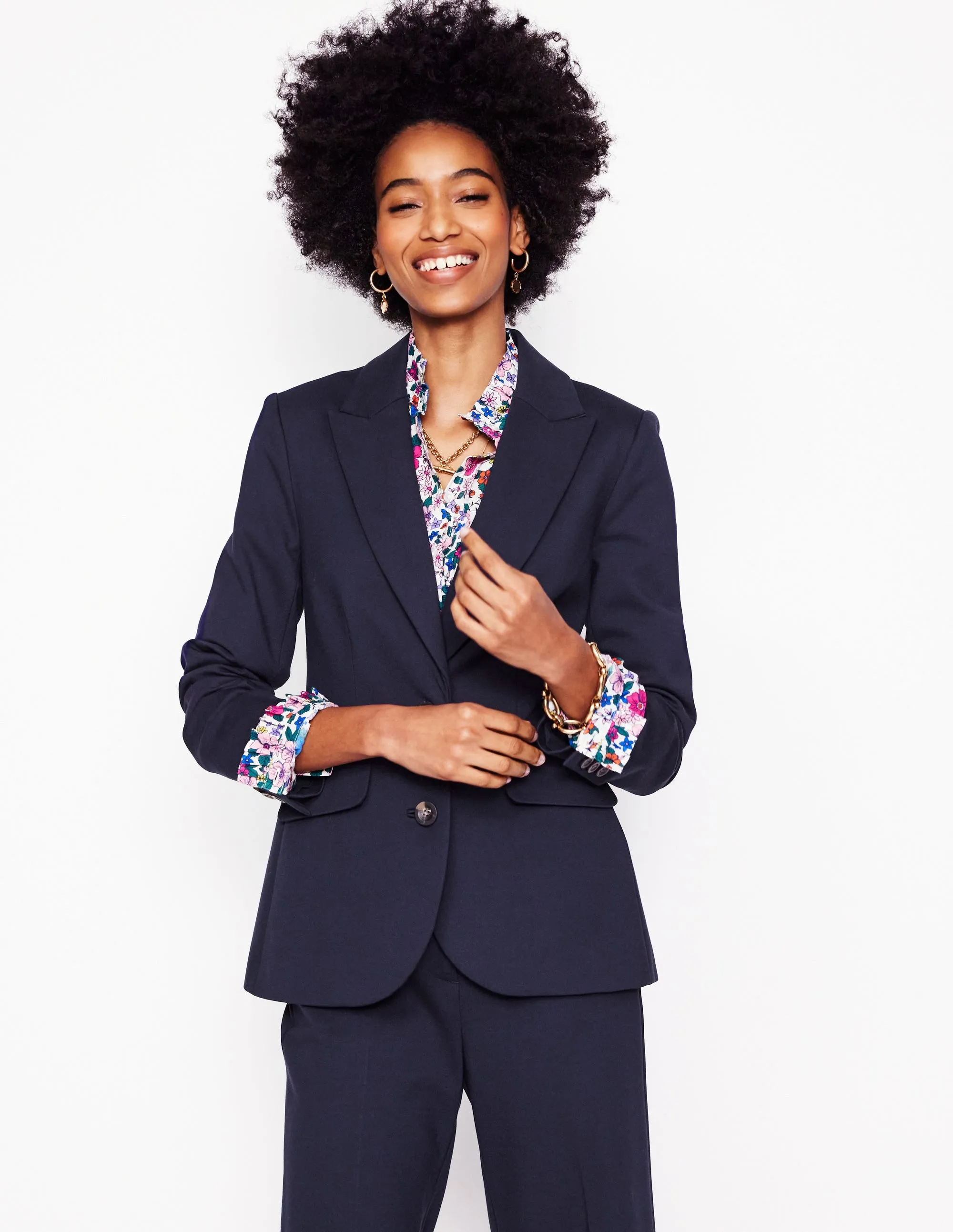 Double Layered Flexible Elasticity Marylebone Ponte Blazer-Navy