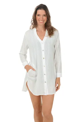 Matira Button-Front Shirt Cover-Up Relaxed Blouse Soft Cotton Blend