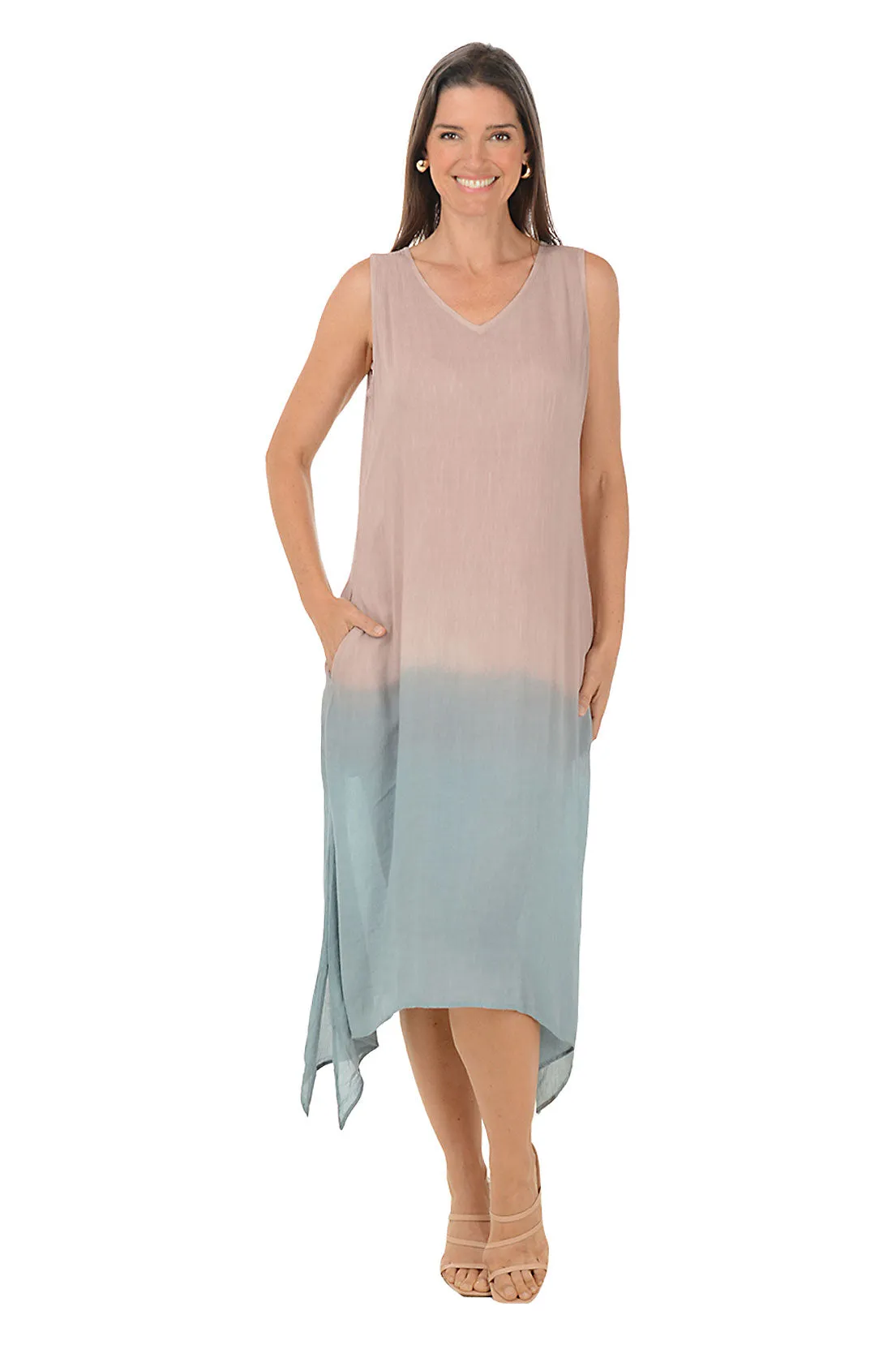 Mauve Dip-Dye Sleeveless Midi Dress Urban Fit Trendy pick