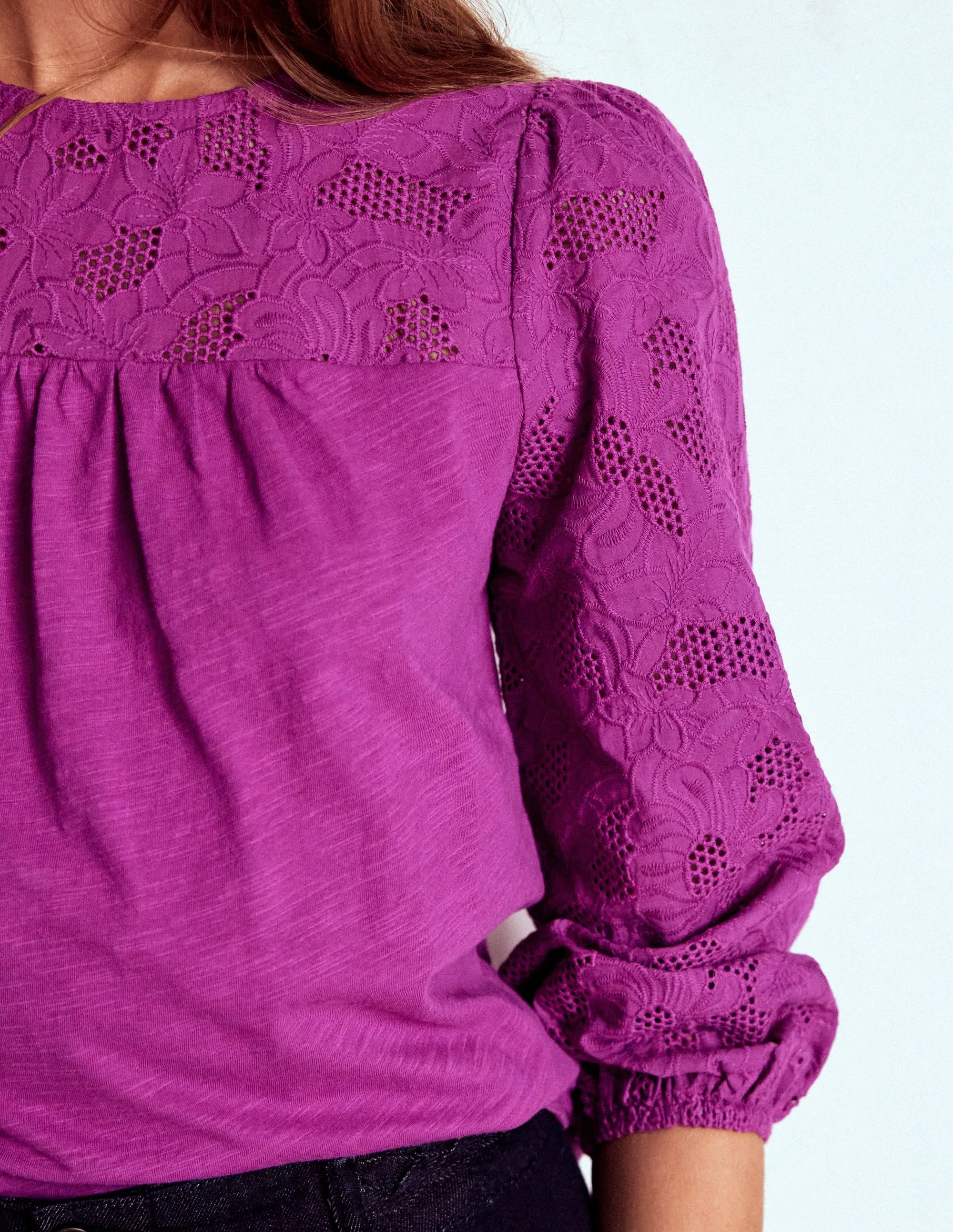 May Broderie Top-Regal Purple SweatWicking Fabric