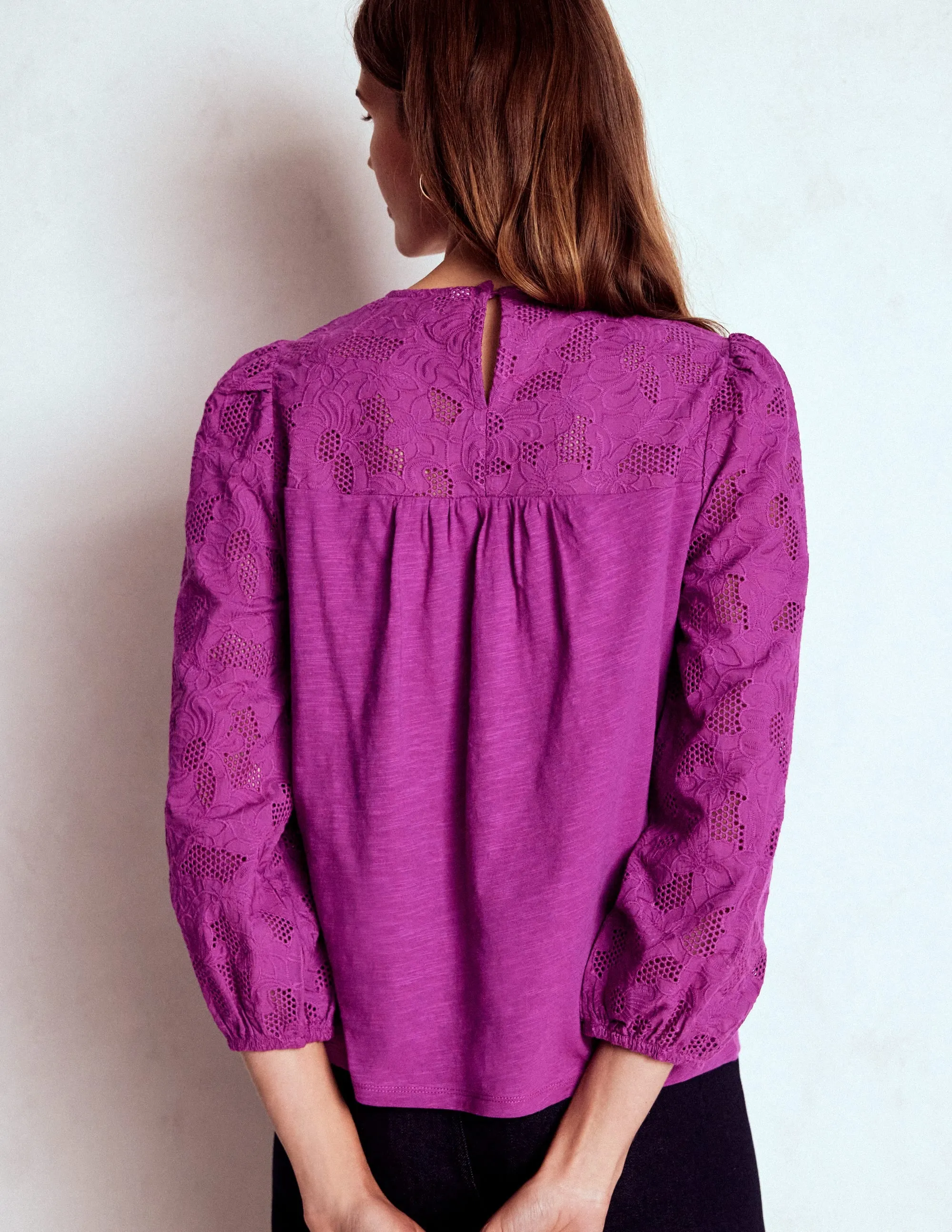 May Broderie Top-Regal Purple BreathableMaterial