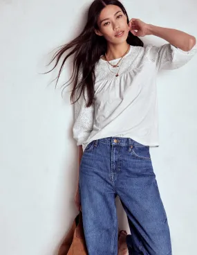 PuckerFree Surface Cool Weather May Broderie Top-White