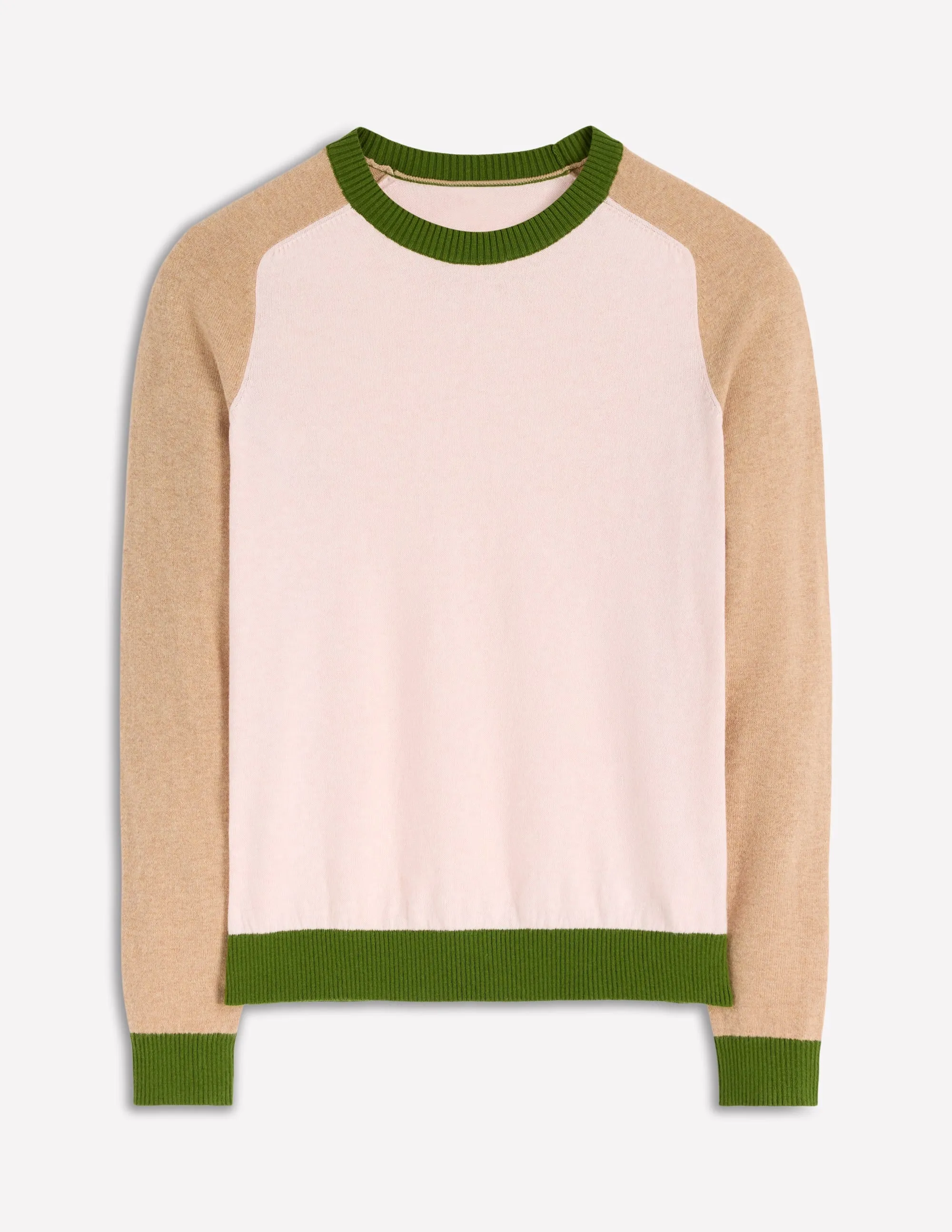Meg Raglan Sleeve Jumper-Pink, Green Colour Block NonIrritating Stitching Multi Panel