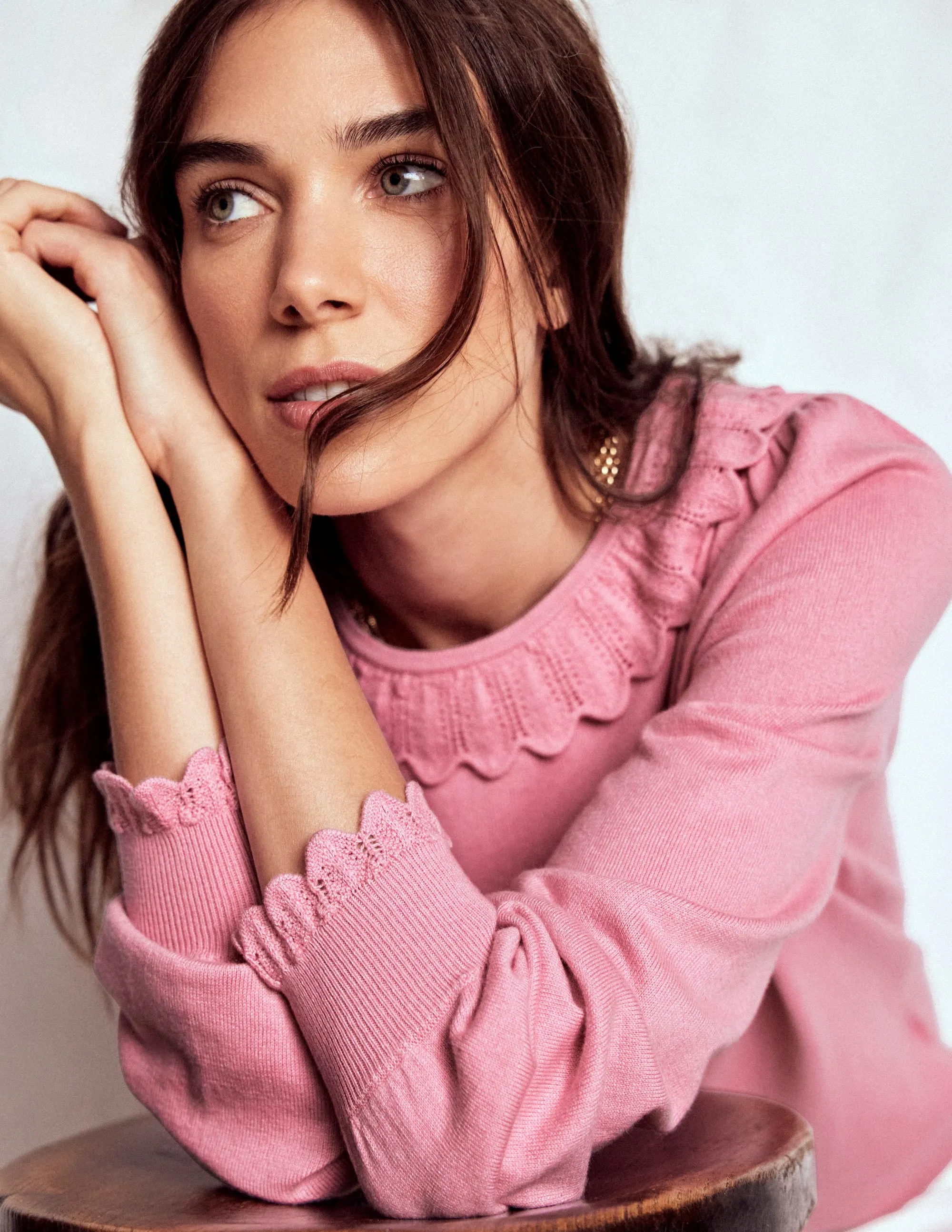 Melina Cotton Ruffle Jumper-Formica Pink Layered Knit Structure Temperature Regulating Knit