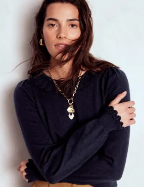 Melina Cotton Ruffle Jumper-Navy Wrinkle Recovery Fabric