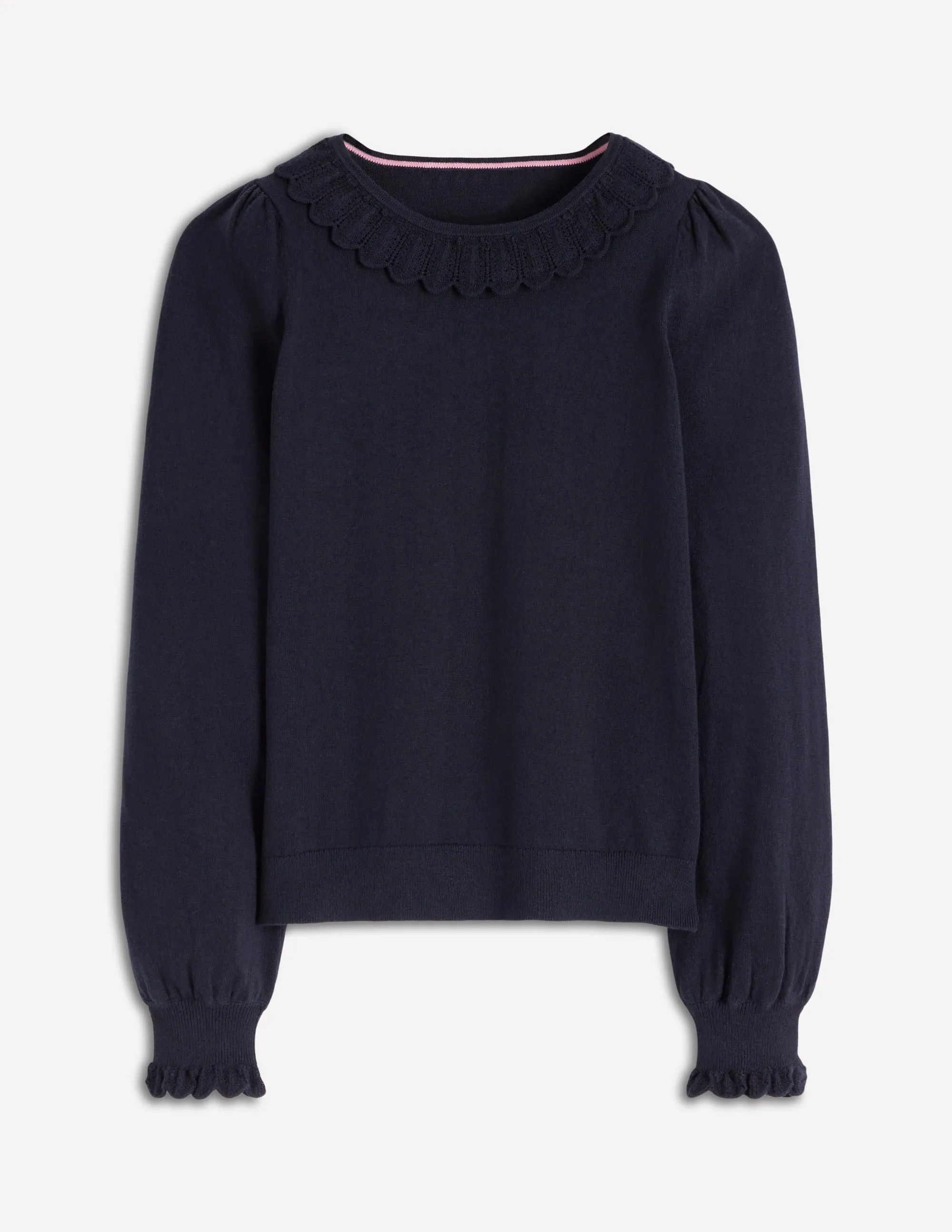 NonRestrictive Cut Relaxed Layer Melina Cotton Ruffle Jumper-Navy