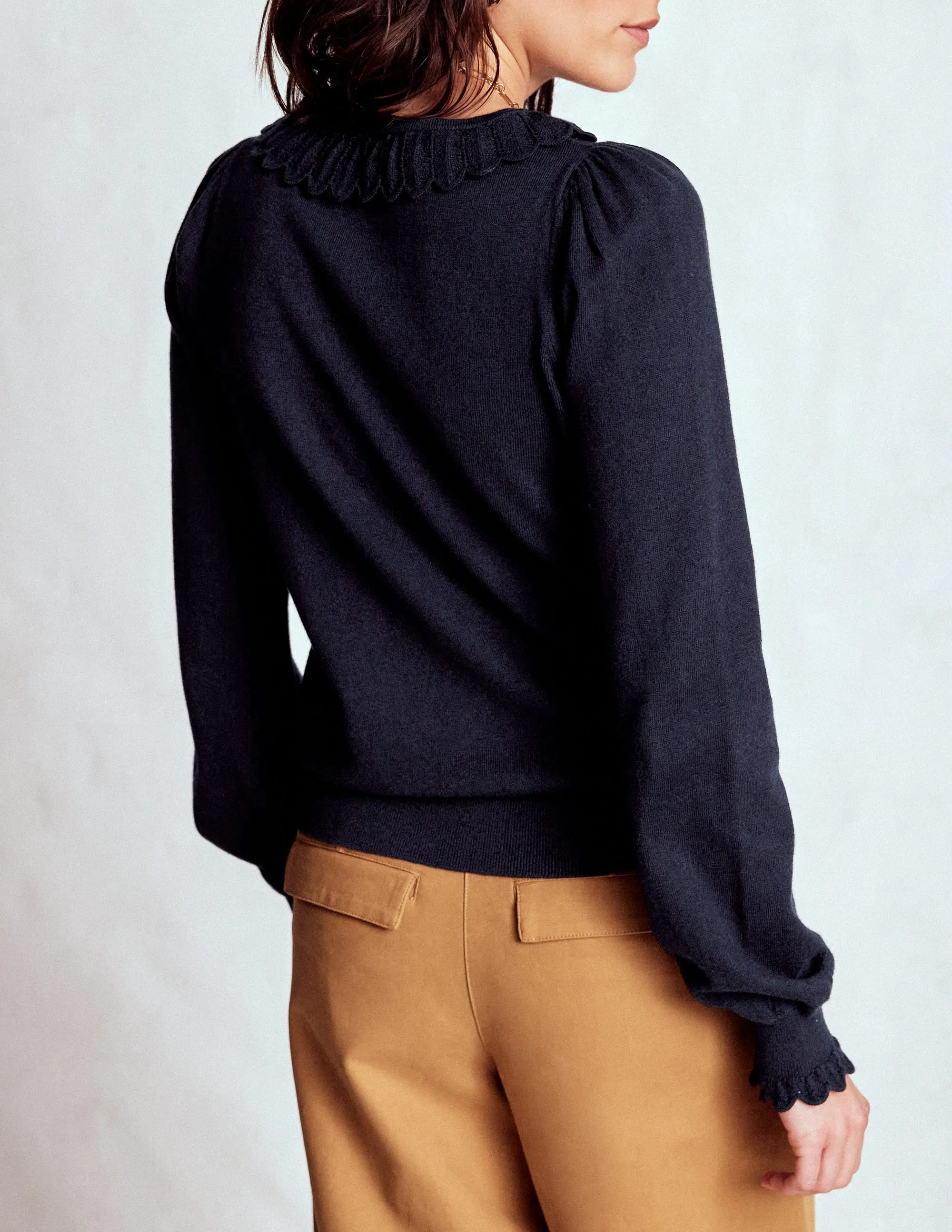 Crisp Design PreShrunk Material Melina Cotton Ruffle Jumper-Navy