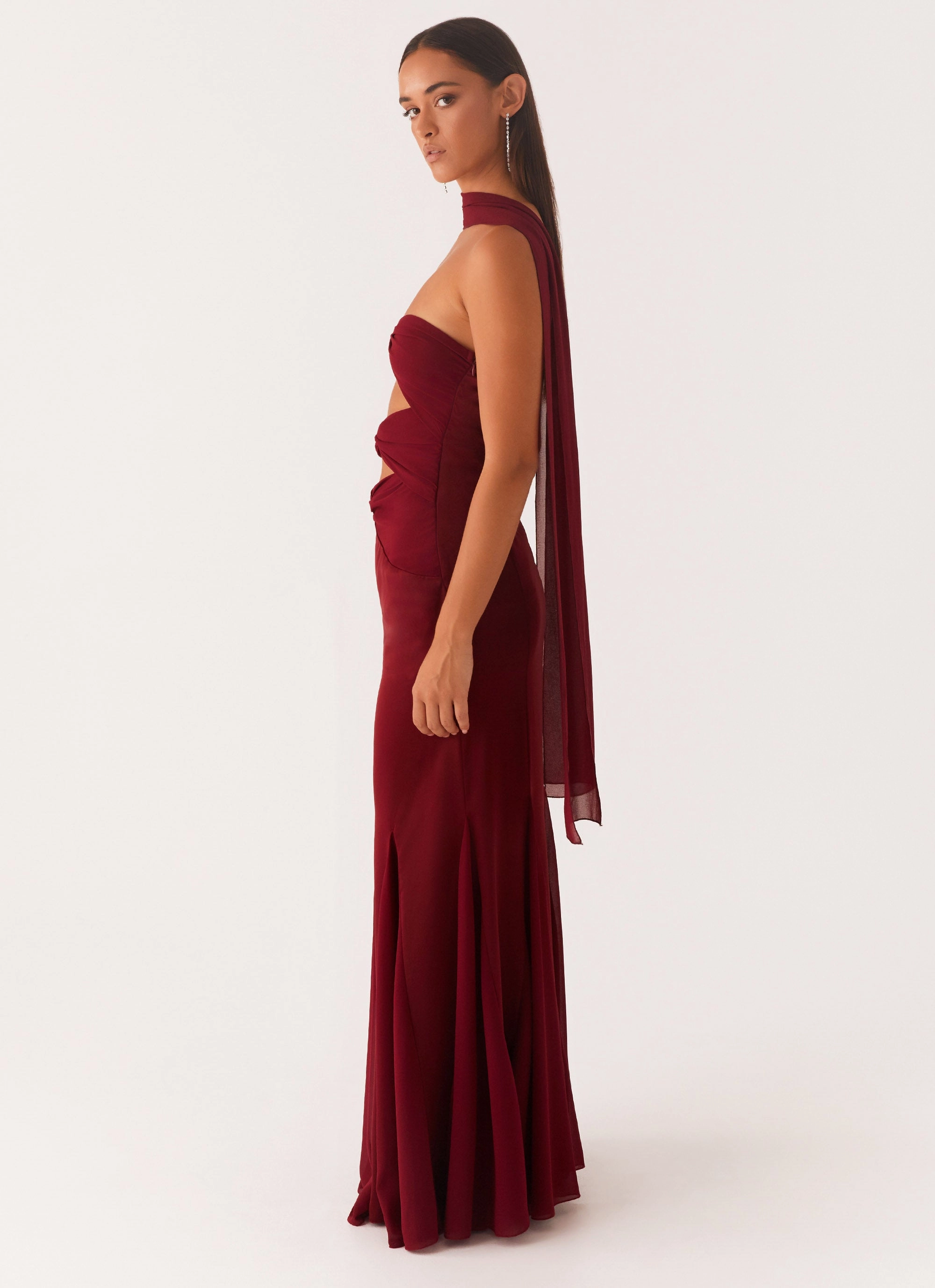 Melrose Satin Chiffon Maxi Dress - Deep Red