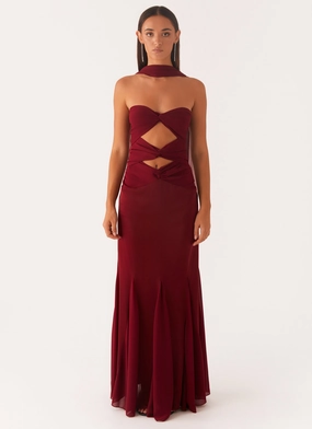 Melrose Satin Chiffon Maxi Dress - Deep Red