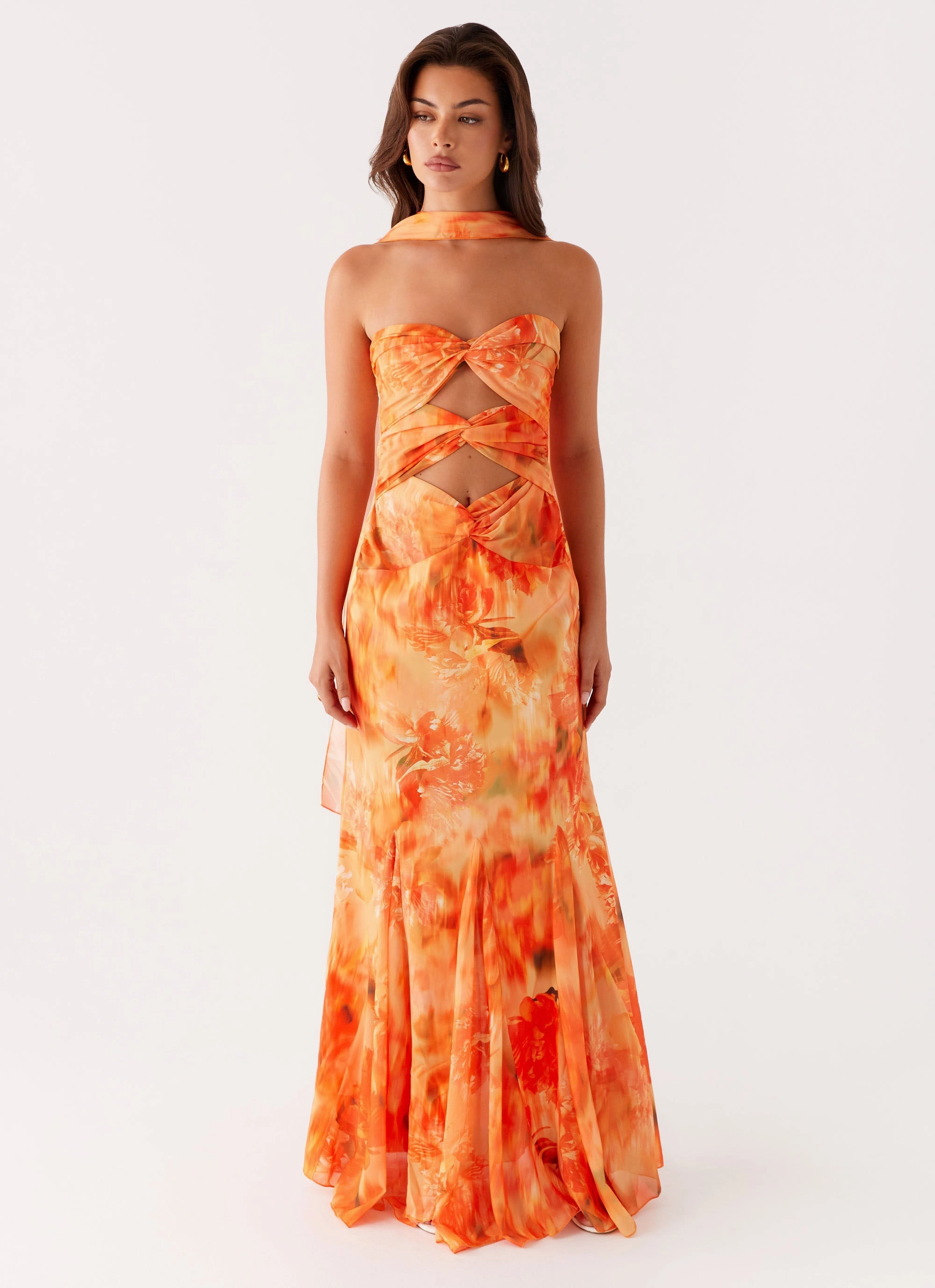 Melrose Satin Chiffon Maxi Dress - Sunset Floral
