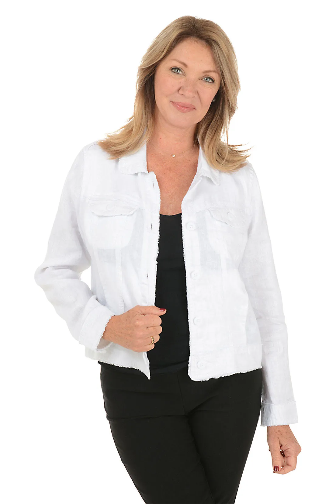 AllDayComfort Metallic Frayed Linen Jacket