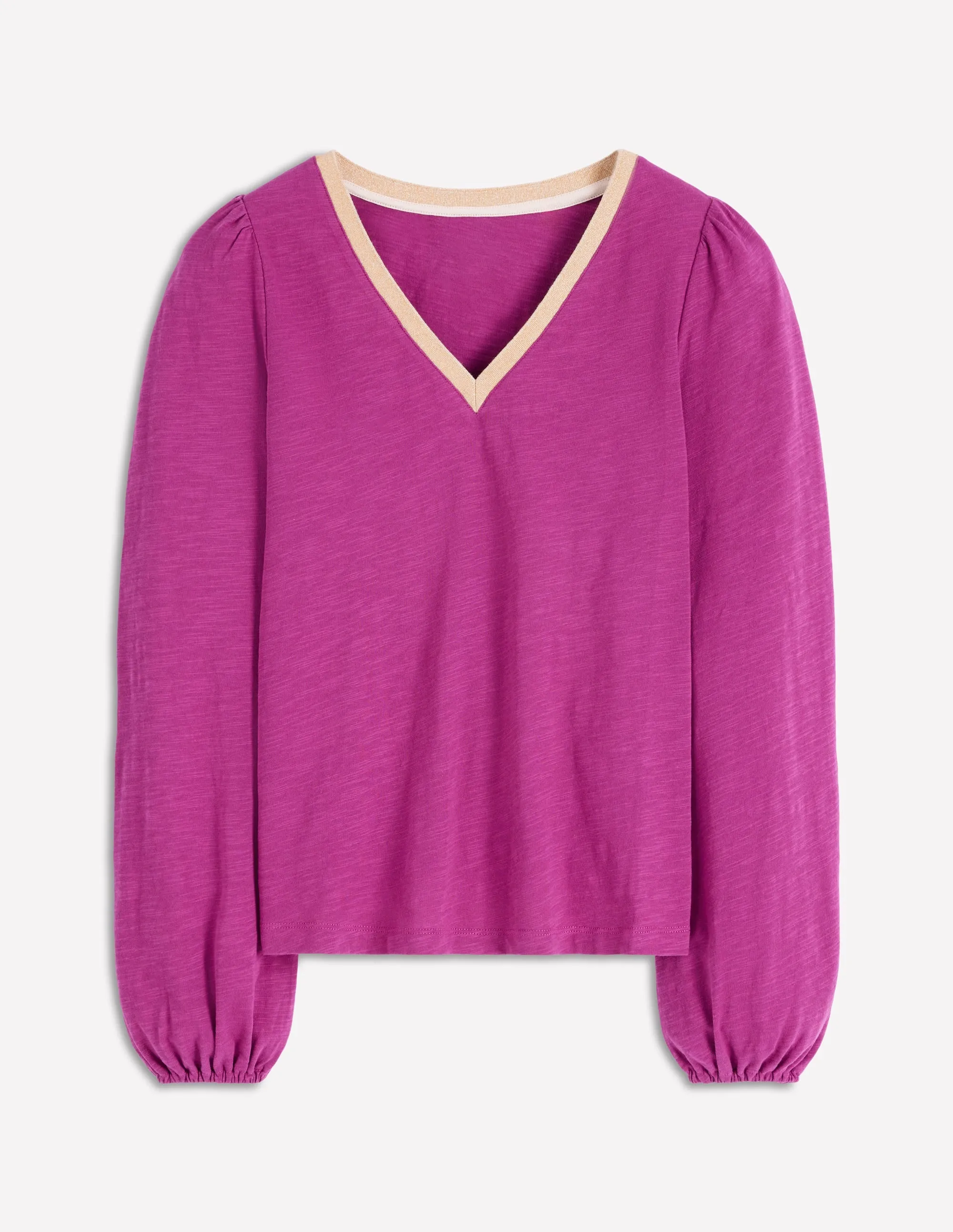 PunctureResistantReinforcement Metallic Trim Long Sleeve Top-Rich Magenta