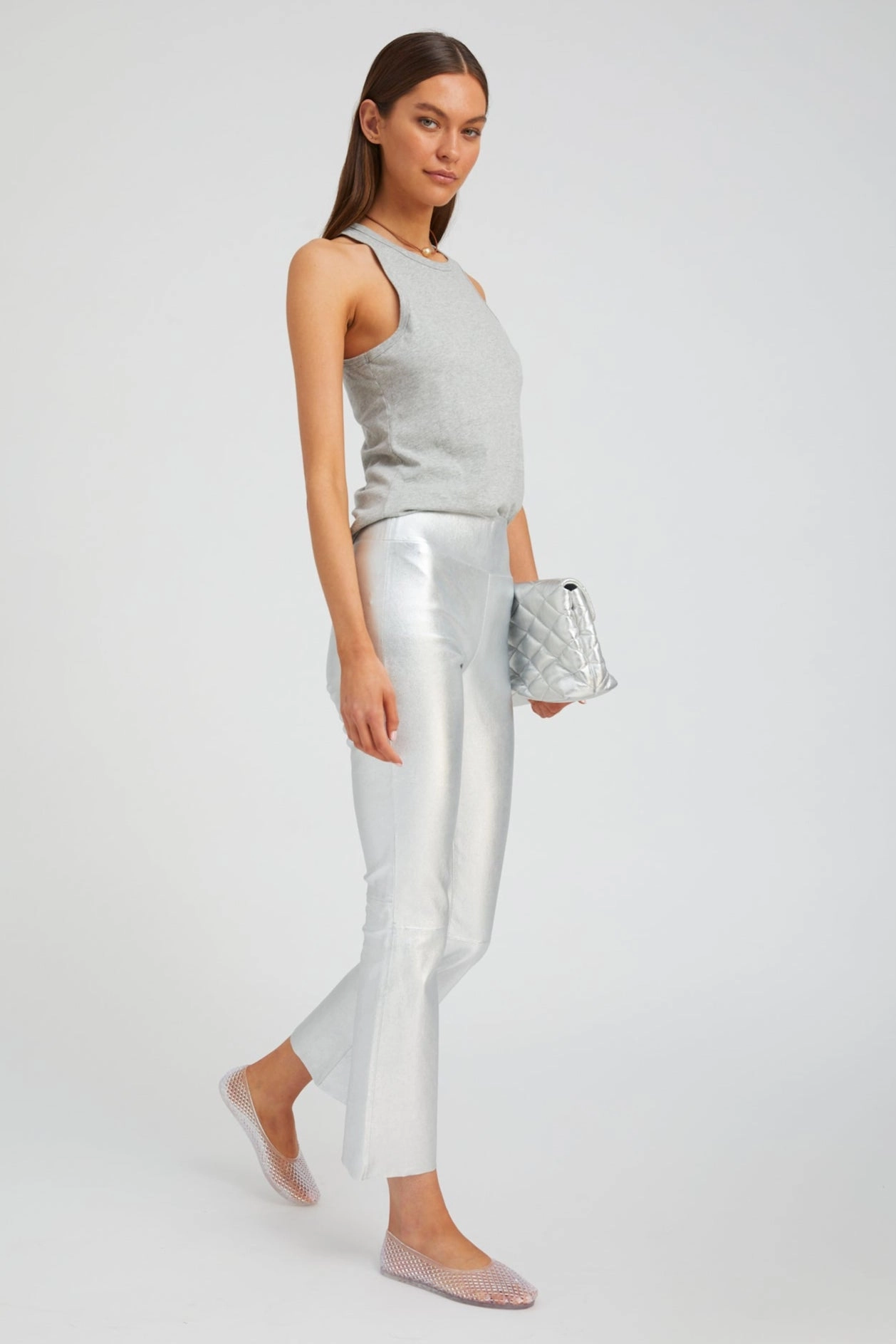 Balanced Fit Metallic Silver Leather Ankle Flare