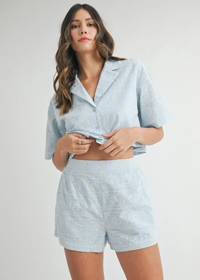 Summer Wardrobe MIA EMBROIDERED BLUE SHORTS