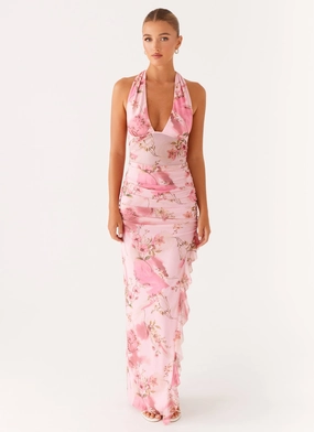 Micca Halter Maxi Dress - Pink Floral Print